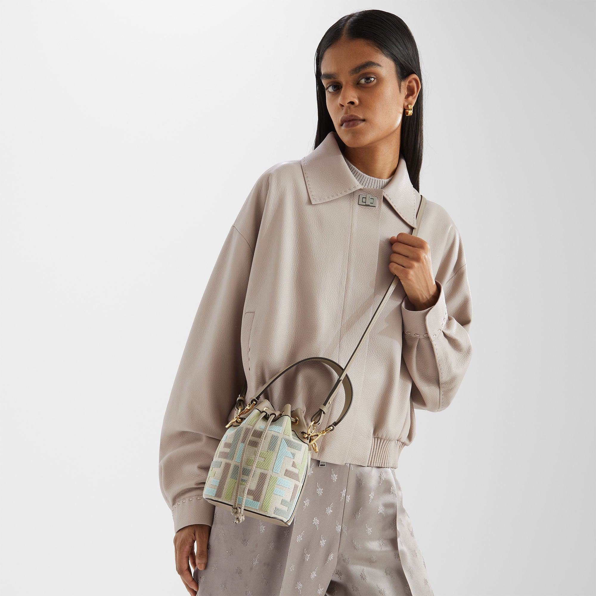 Mon Tresor Canvas mini-bag with multicolor FF embroidery