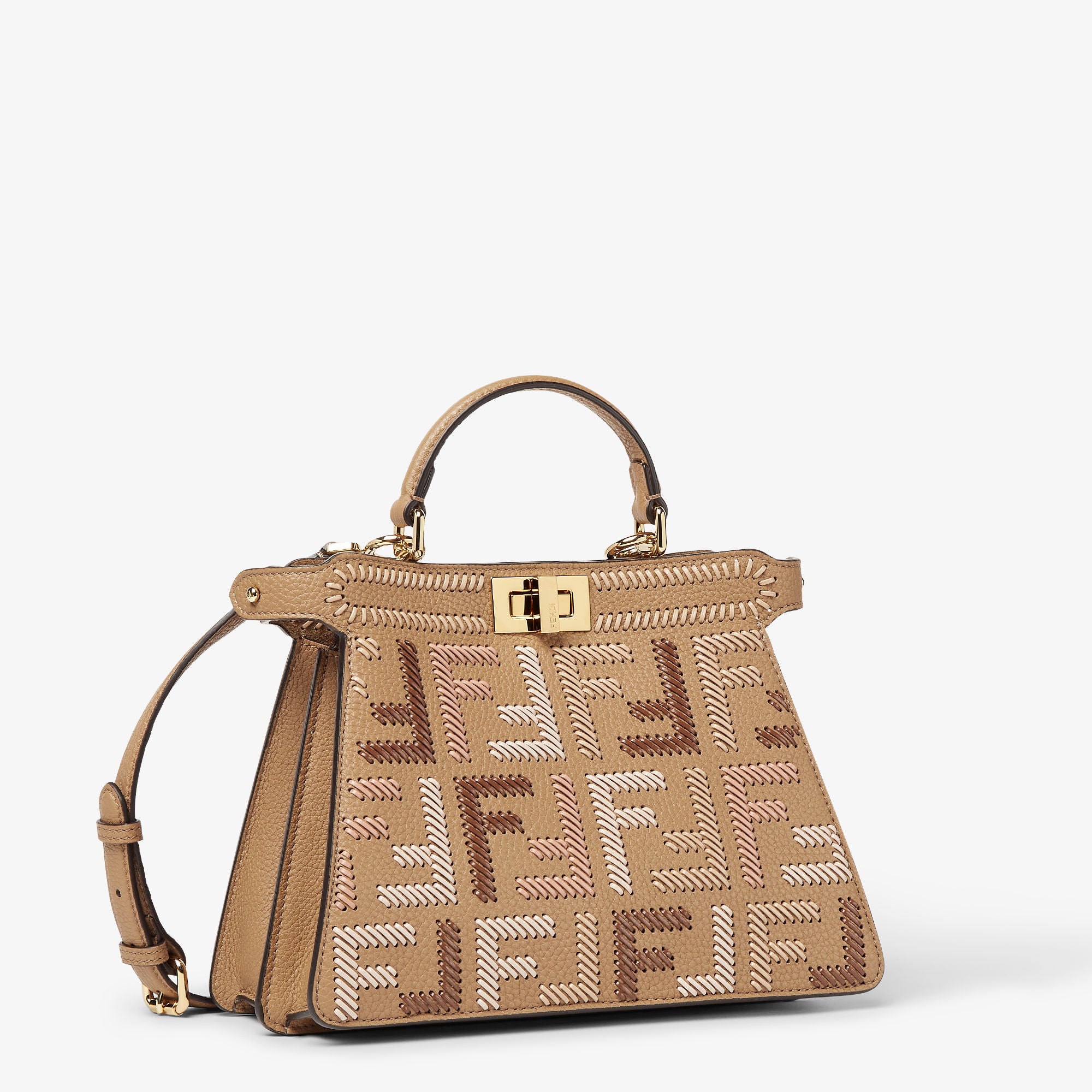 Peekaboo ISeeU Small Cappuccino-colored leather bag with FF interlacing