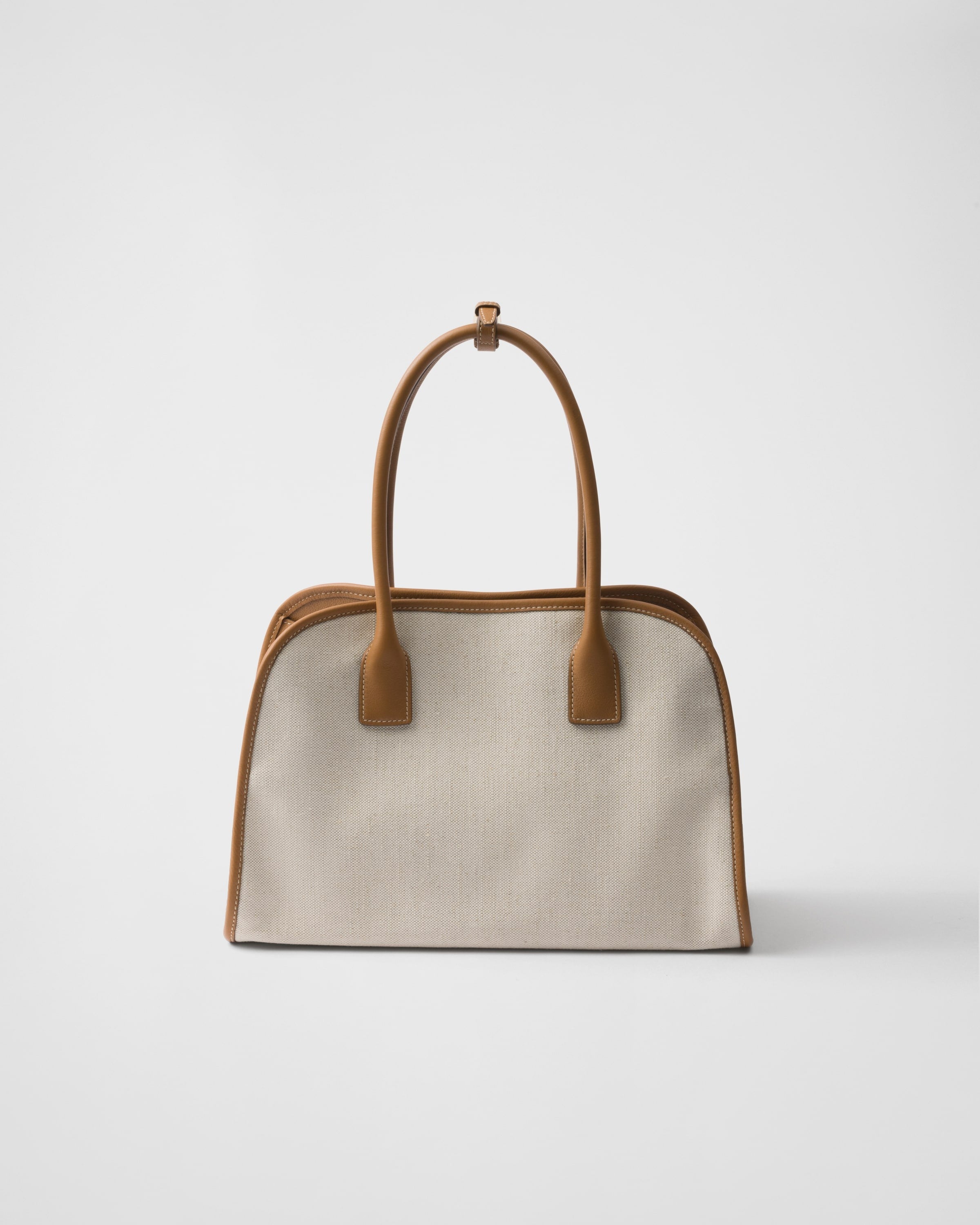 Medium linen blend and leather tote bag Tan/Caramel