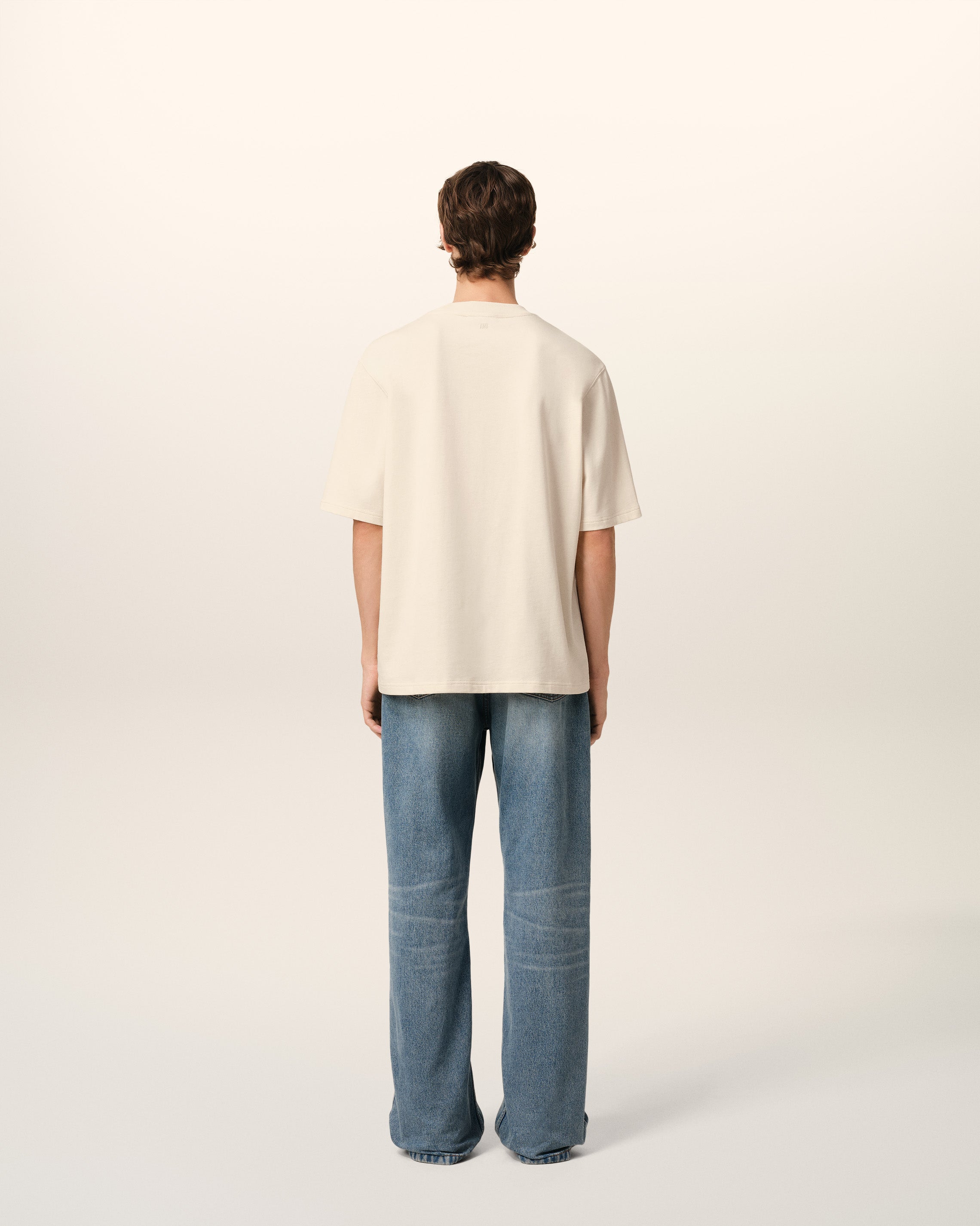 BEIGE COTTON AMI DE COEUR PATCH T-SHIRT WHITE CREAM