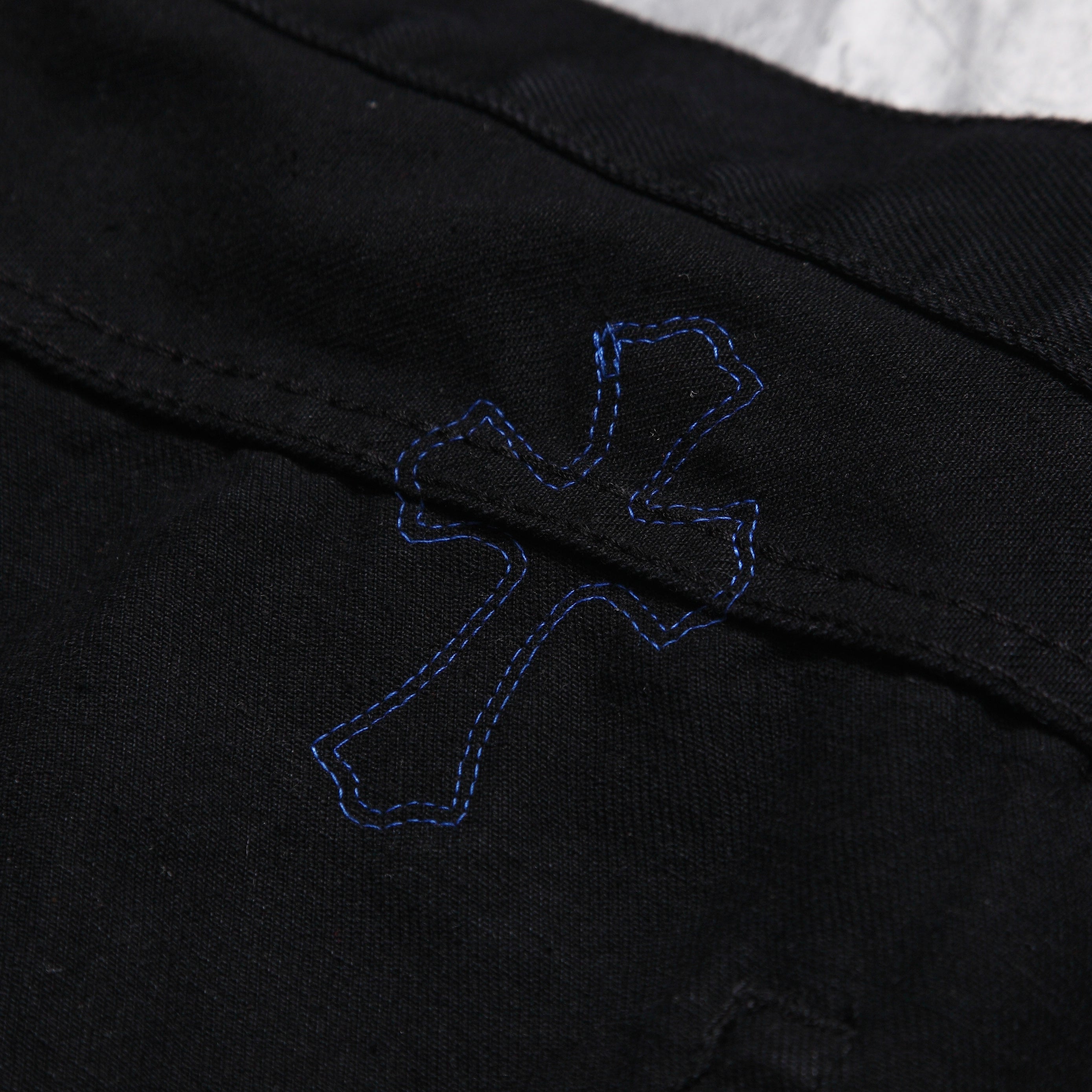 Chrome Hearts Los Angels Limted Edition Blue White Cross Leather Patchwork Black Jeans