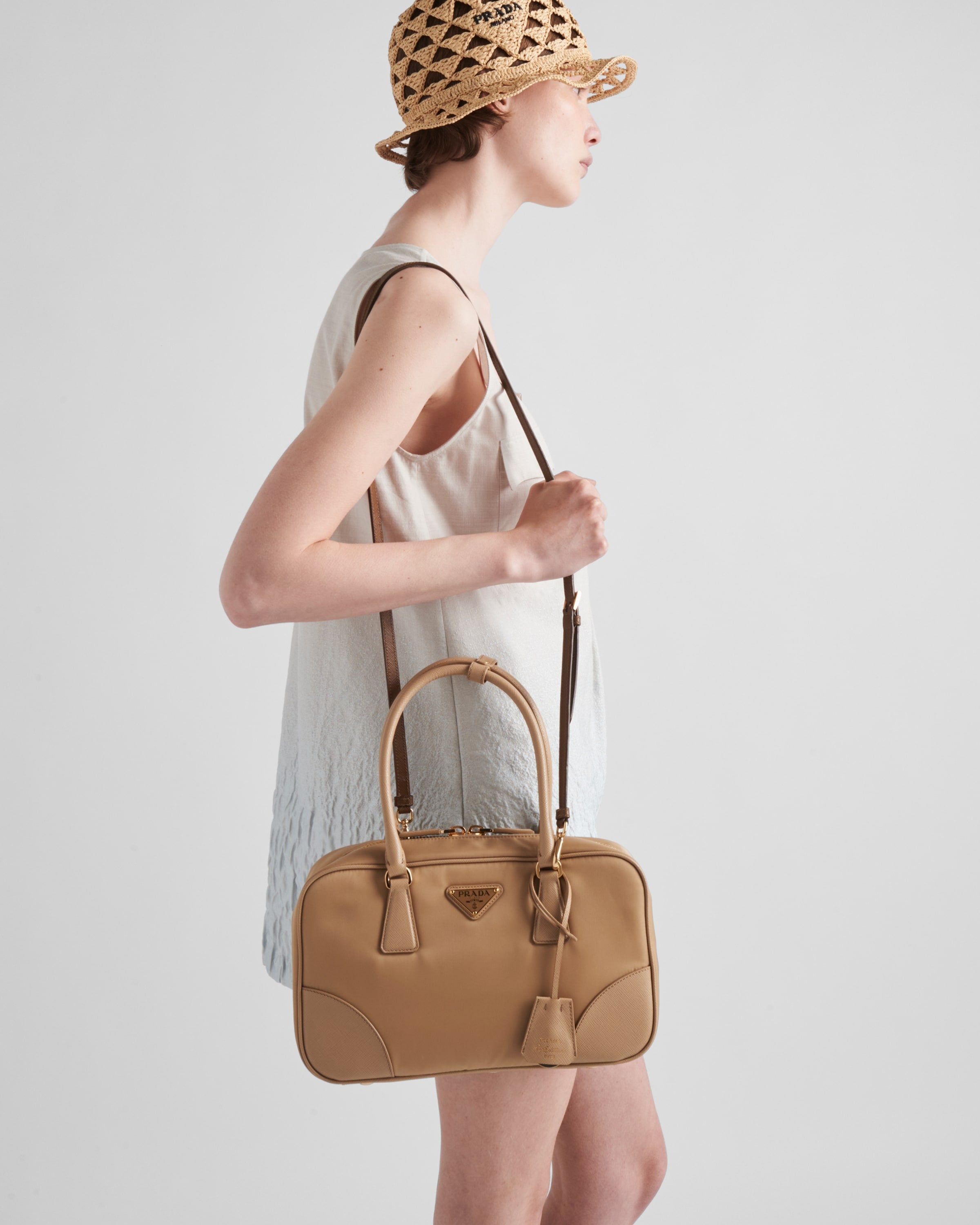 Prada Re-Edition 1978 medium Re-Nylon and Saffiano leather two-handle bag Camel Brown