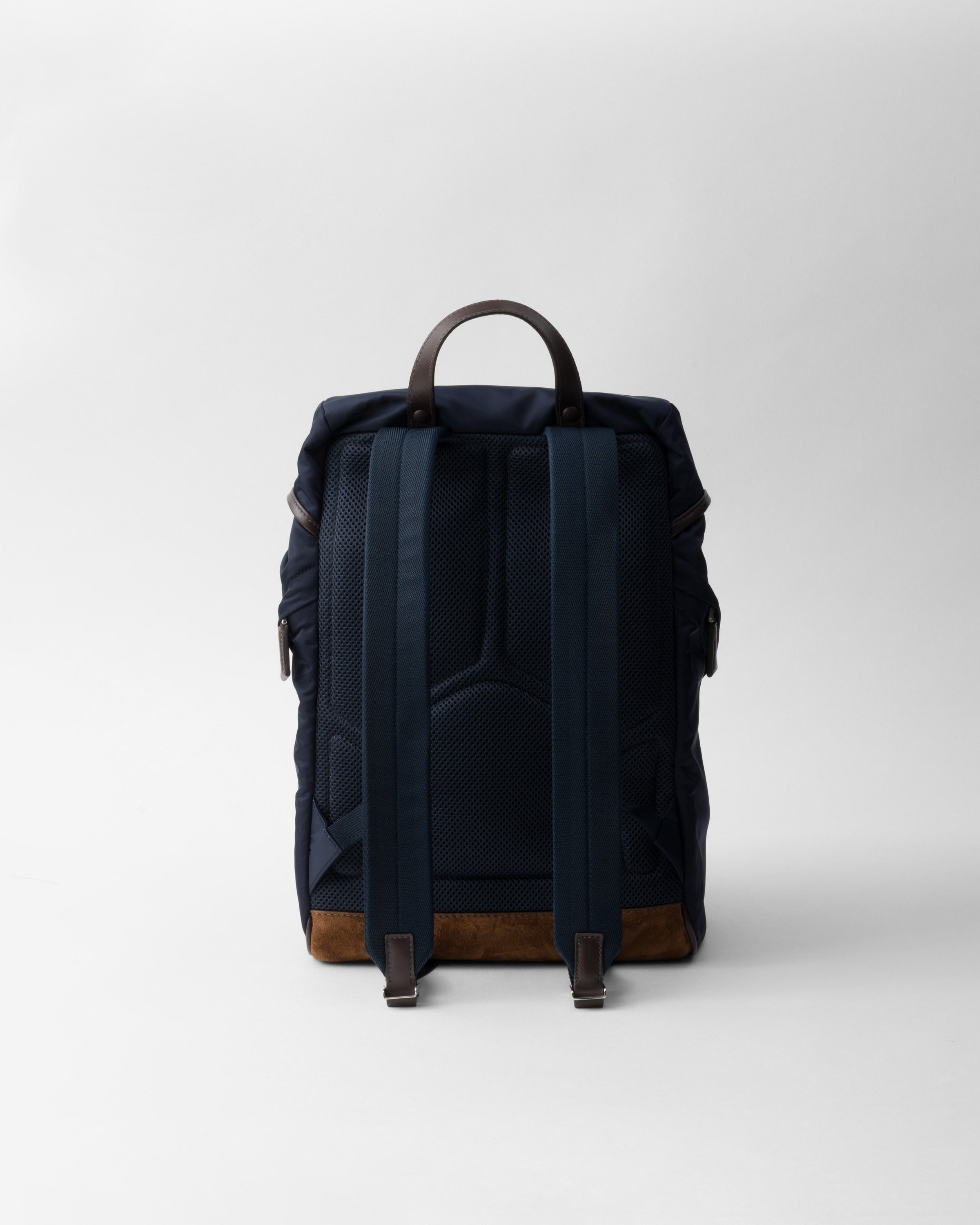 Re-Nylon and leather backpack Blue/Coffee