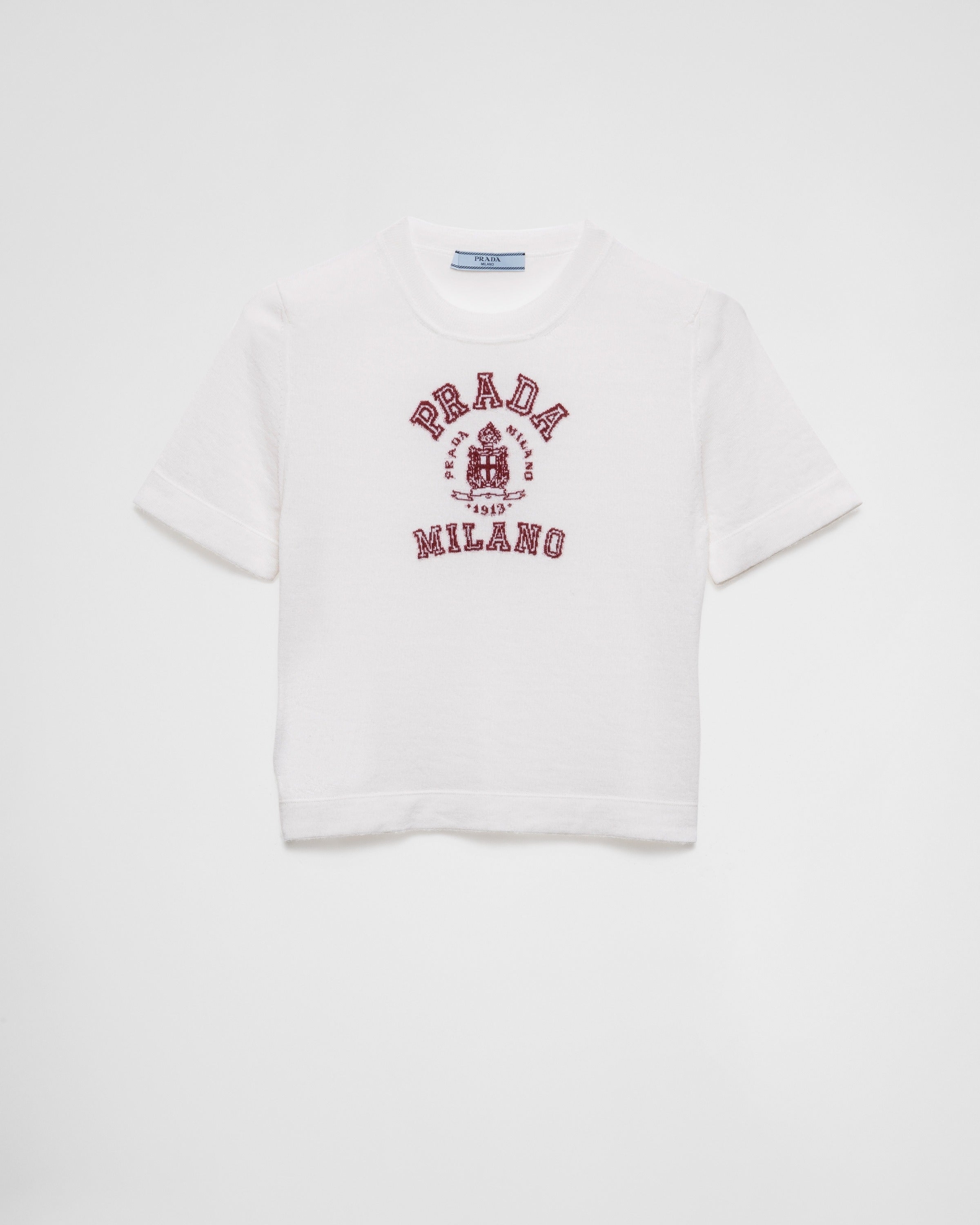 Cashmere intarsia T-shirt White/Burgundy