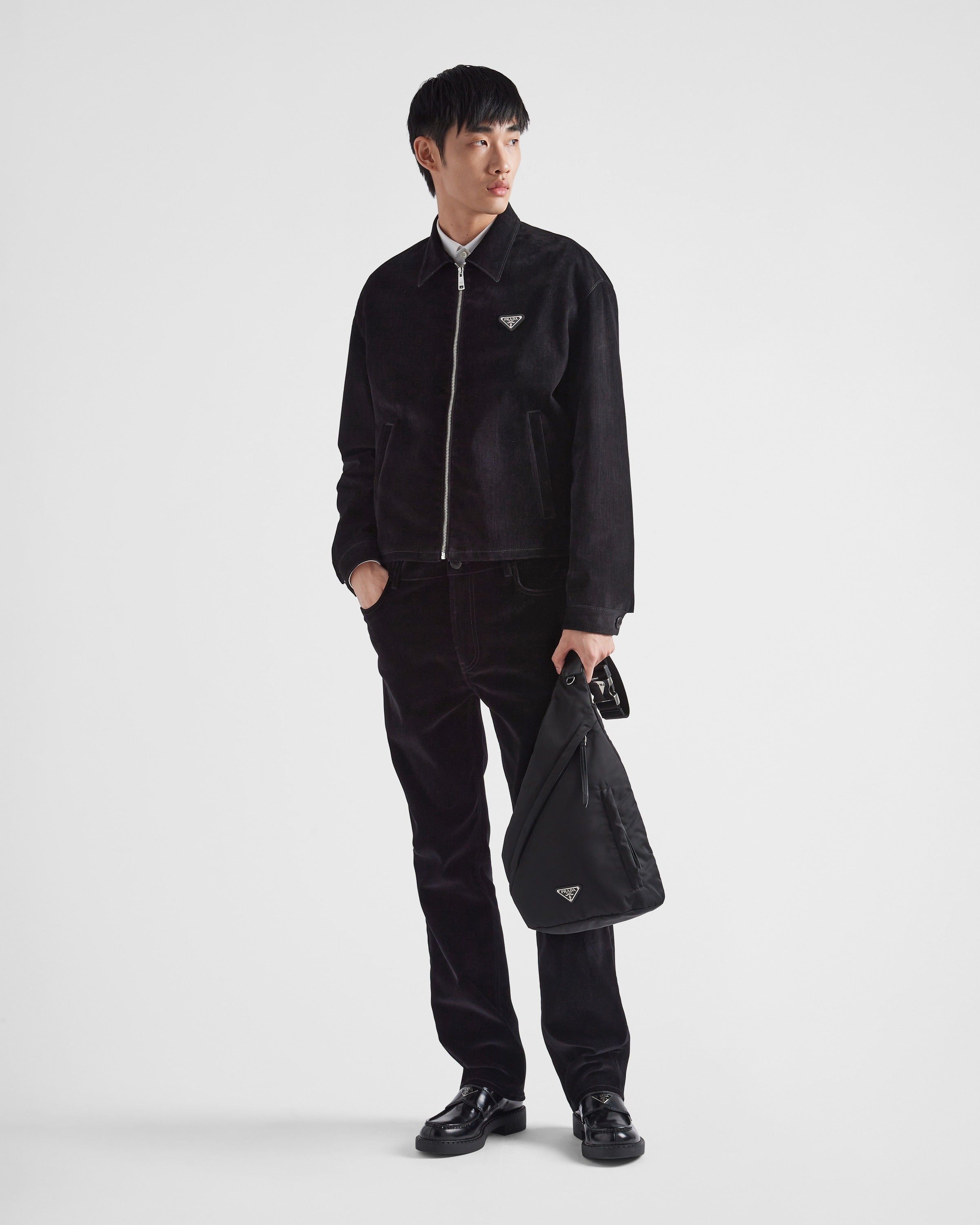 Re-Nylon and leather backpack Black