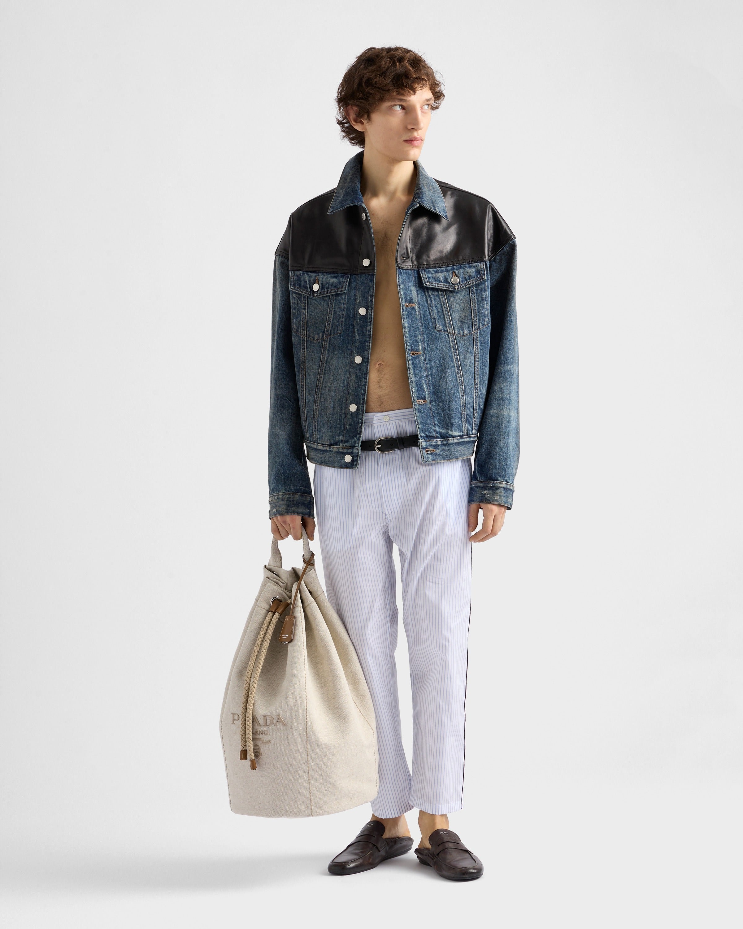 Linen blend drawstring duffel bag Natural