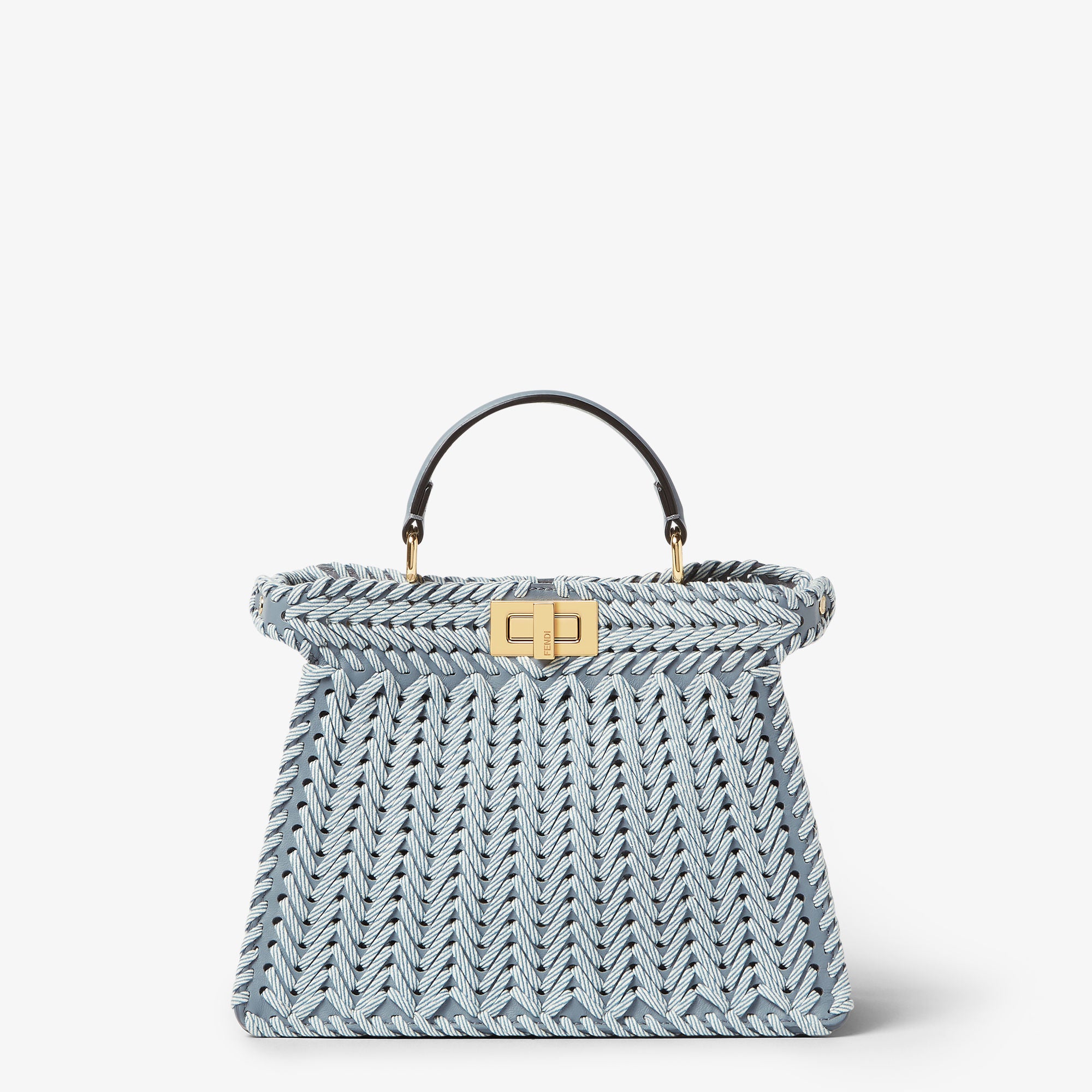 Peekaboo ISeeU Small Blue jacquard interlaced leather bag