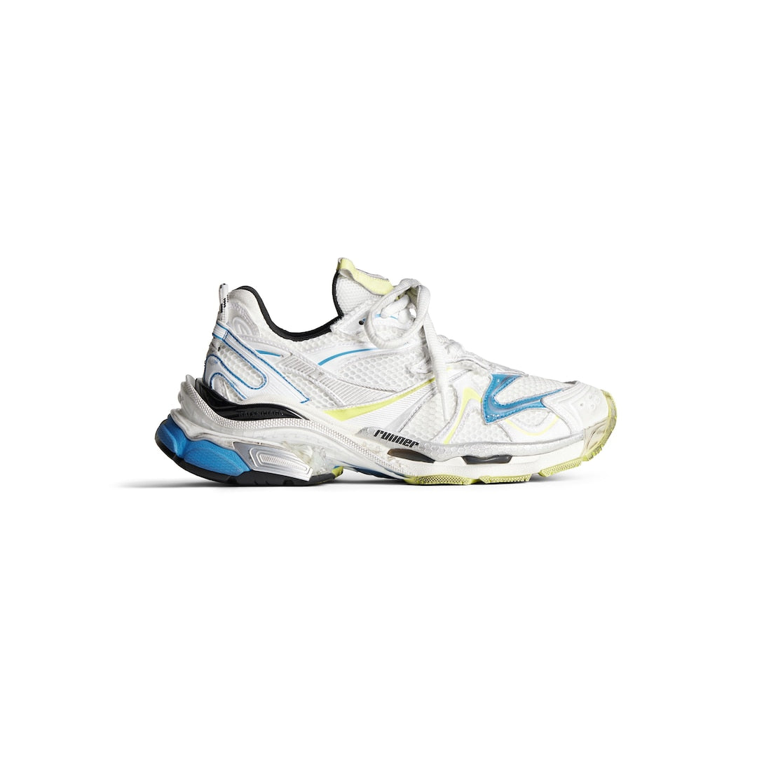 Runner 2.0 Sneaker in white, yellow and blue mesh and polyurethane