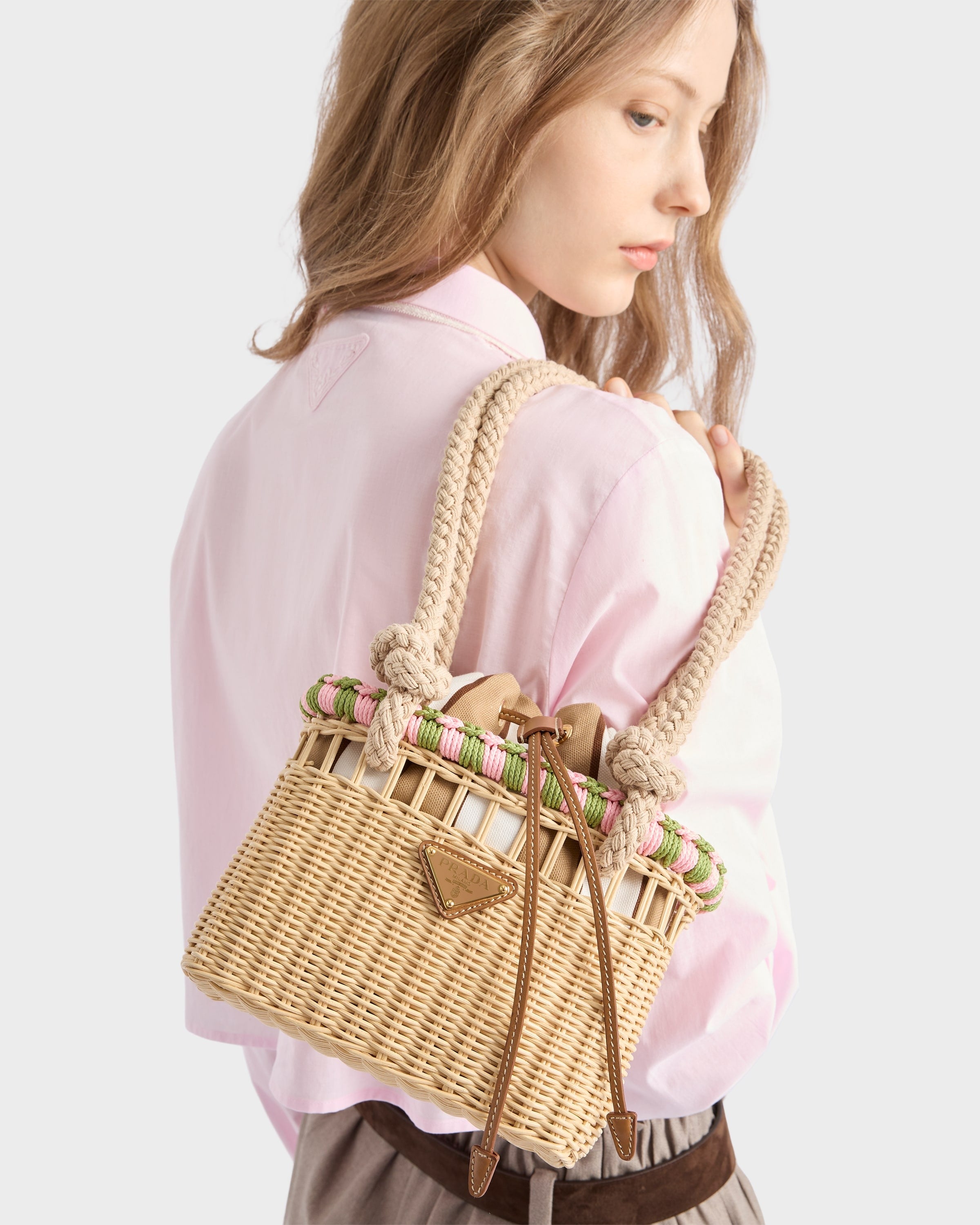 Wicker mini-bag Tan/Petal Pink