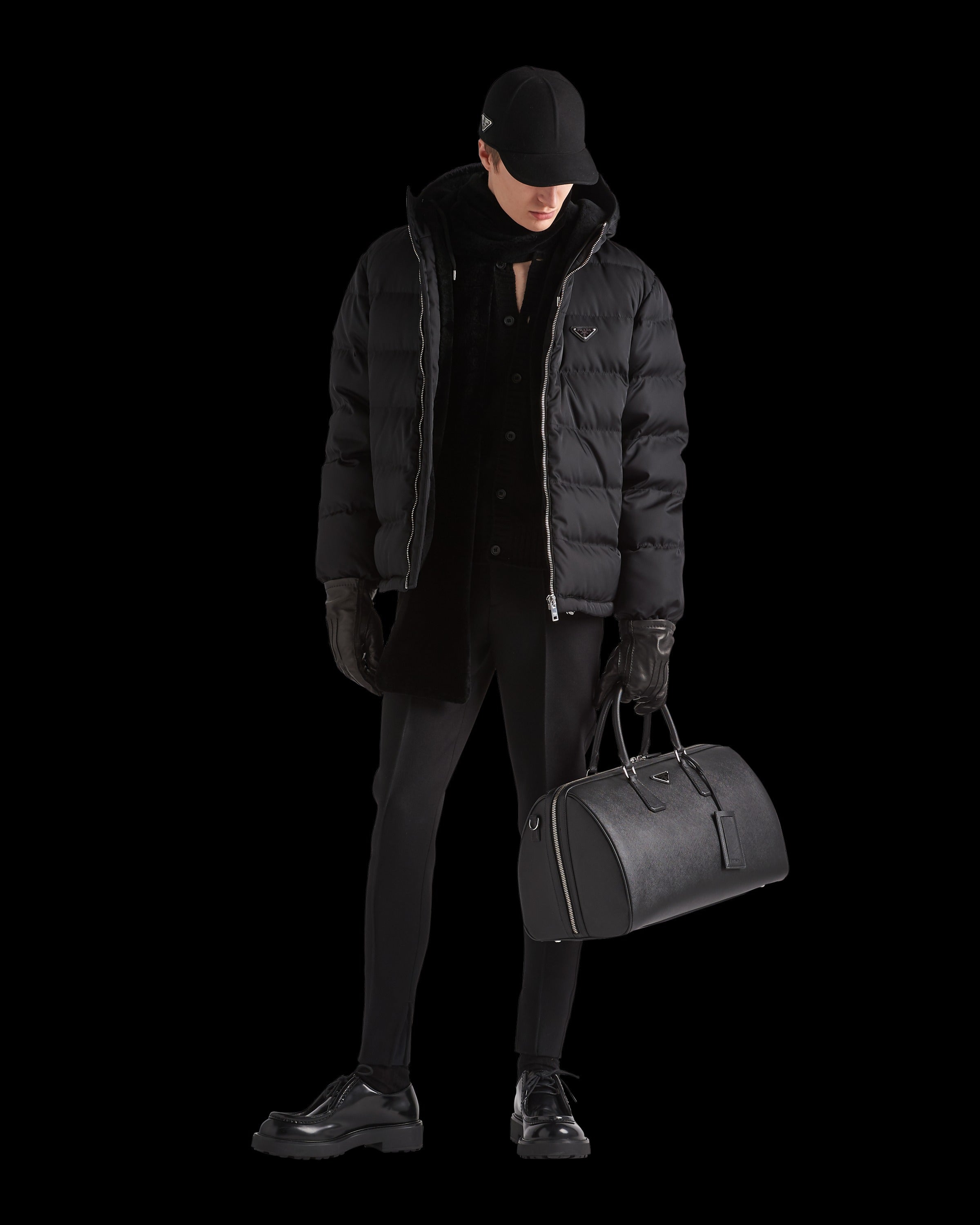 Cropped Re-Nylon down jacket Black