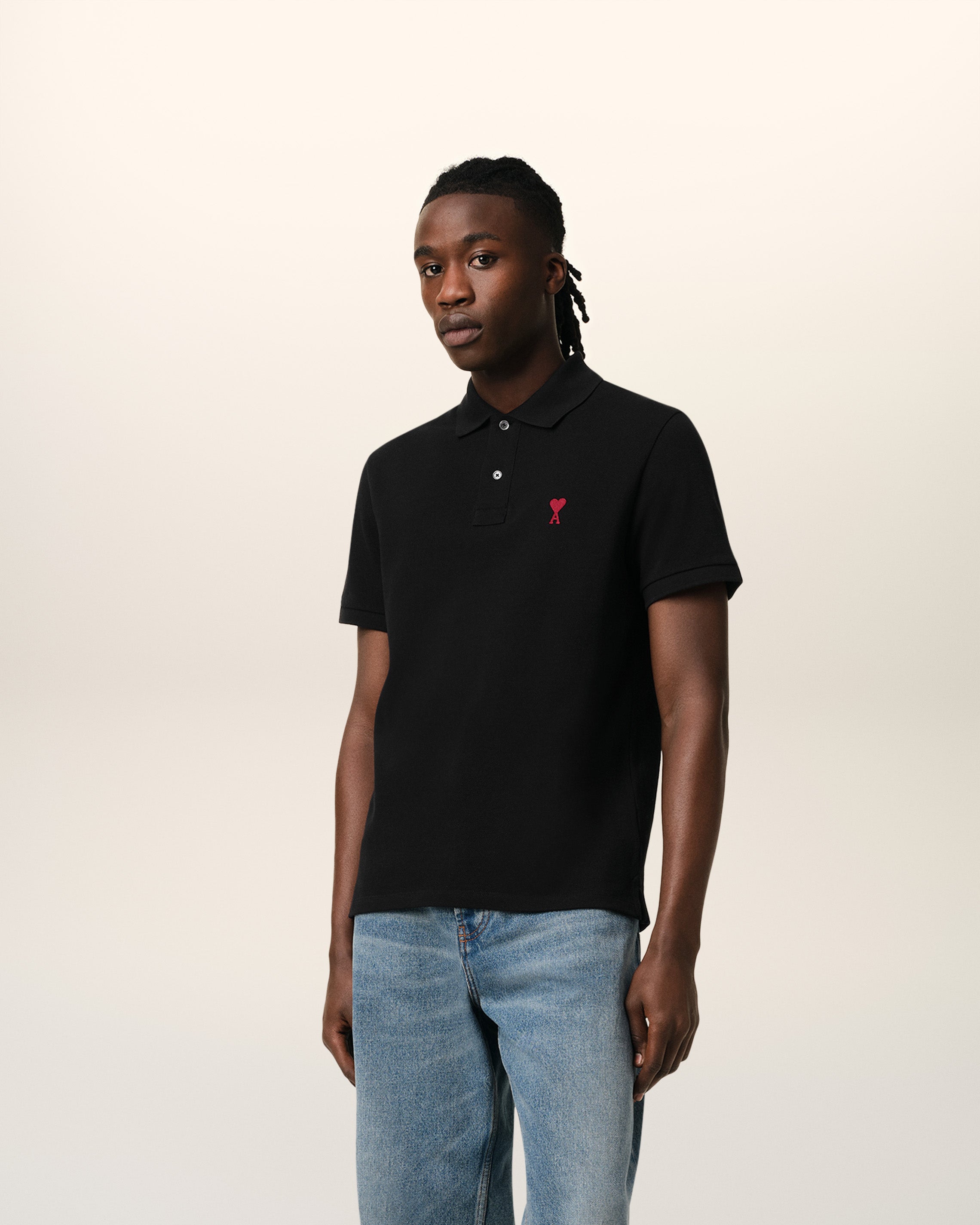 BLACK COTTON AMI DE COEUR POLO SHIRT BLACK