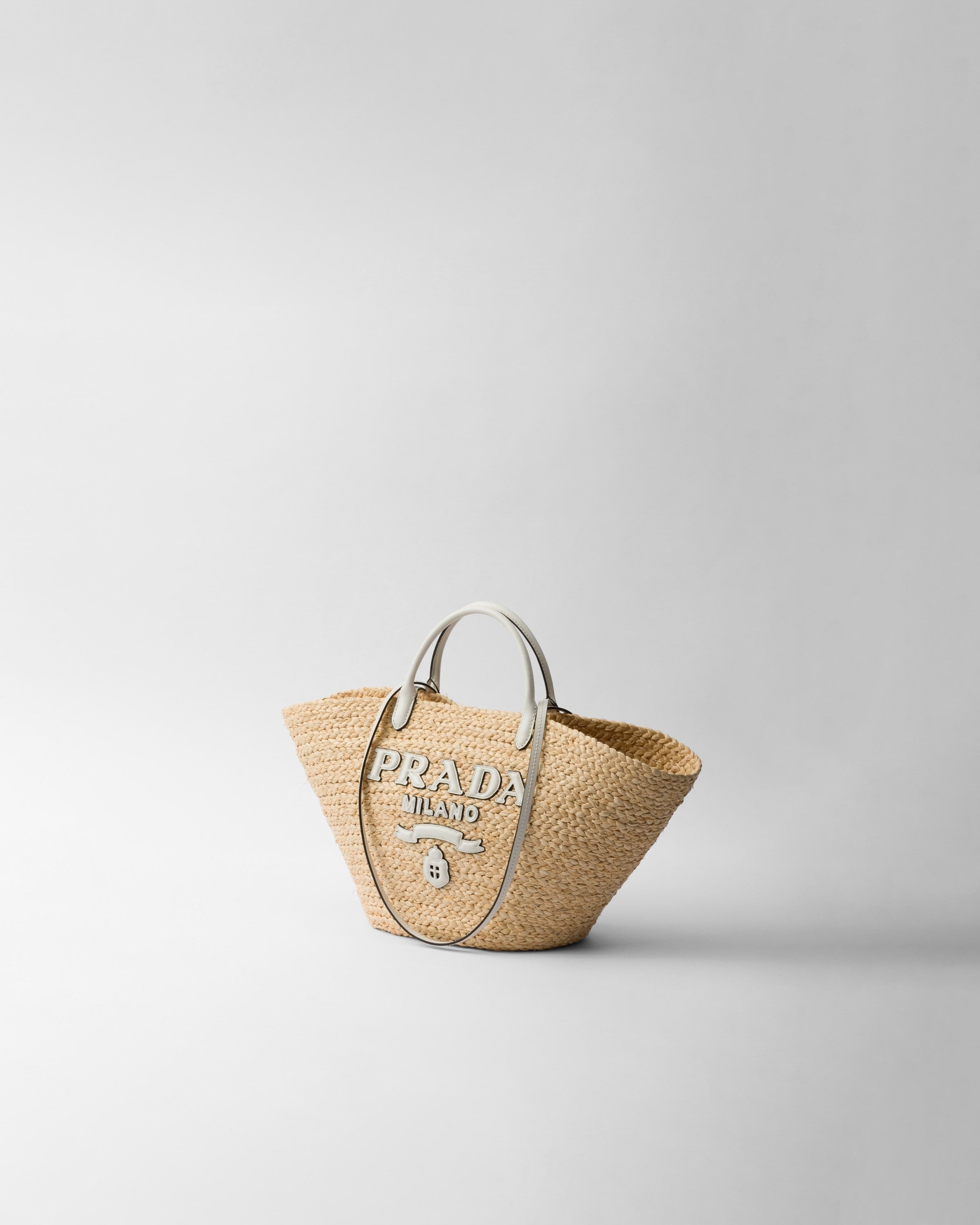 Large raffia and leather shopping bag Tan/White