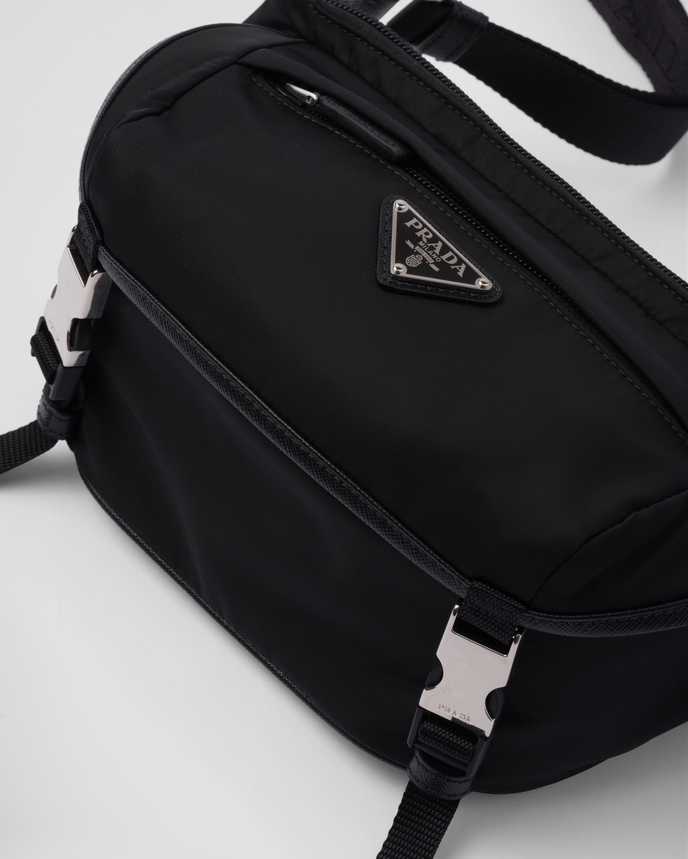 Re-Nylon and Saffiano leather shoulder bag Black