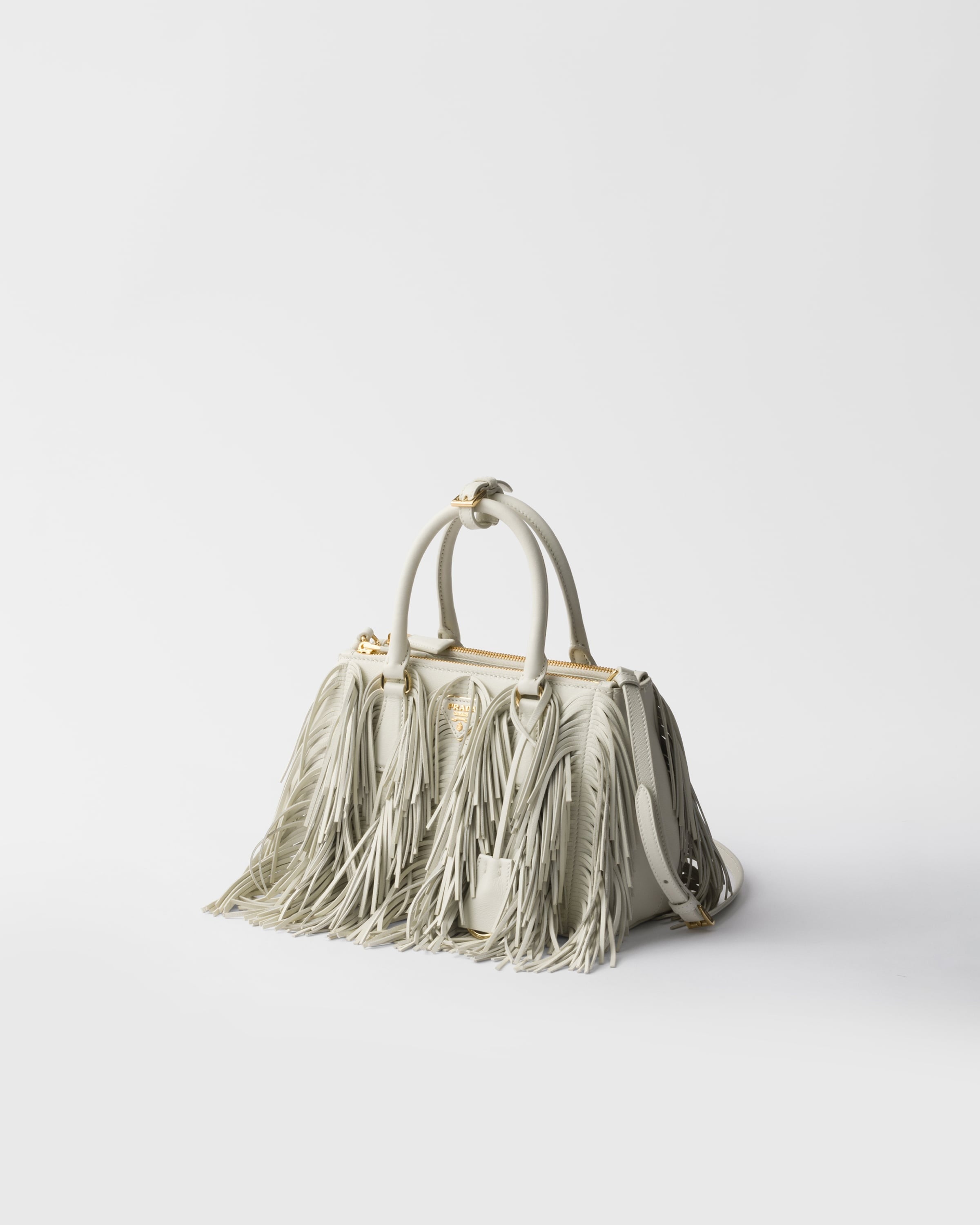 Prada Galleria small leather bag with fringe White