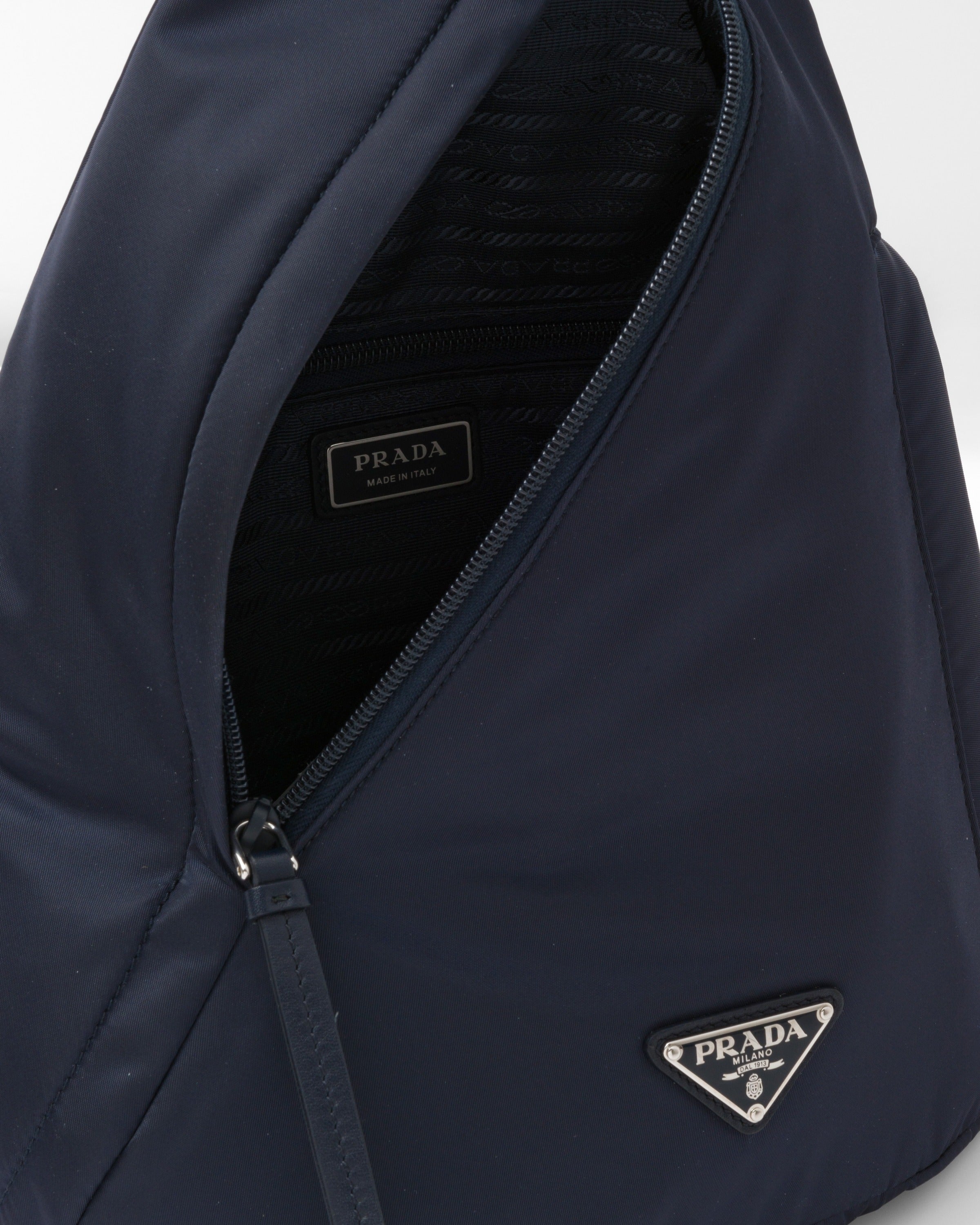 Re-Nylon and leather backpack Navy
