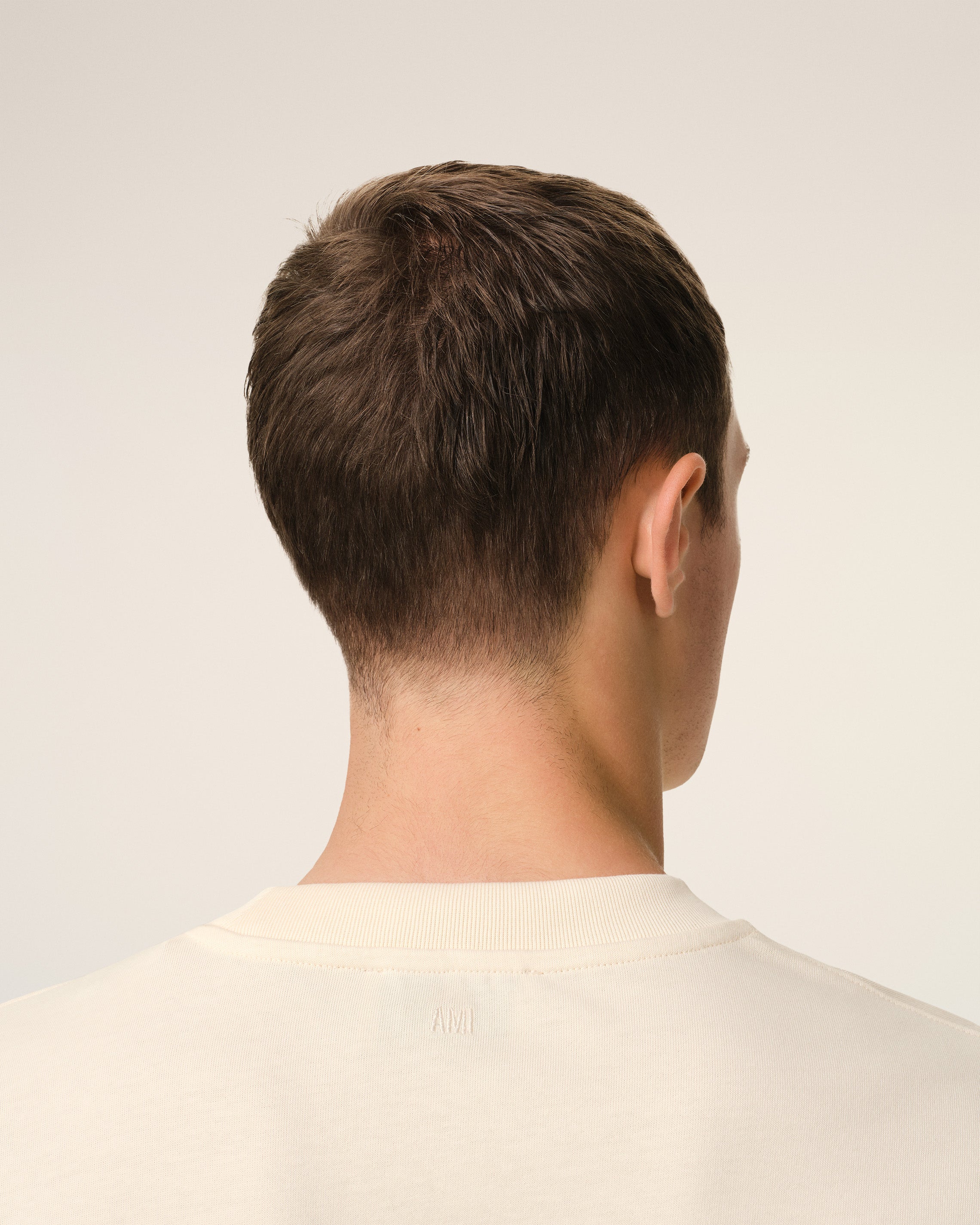 BEIGE COTTON AMI DE COEUR PATCH T-SHIRT WHITE CREAM