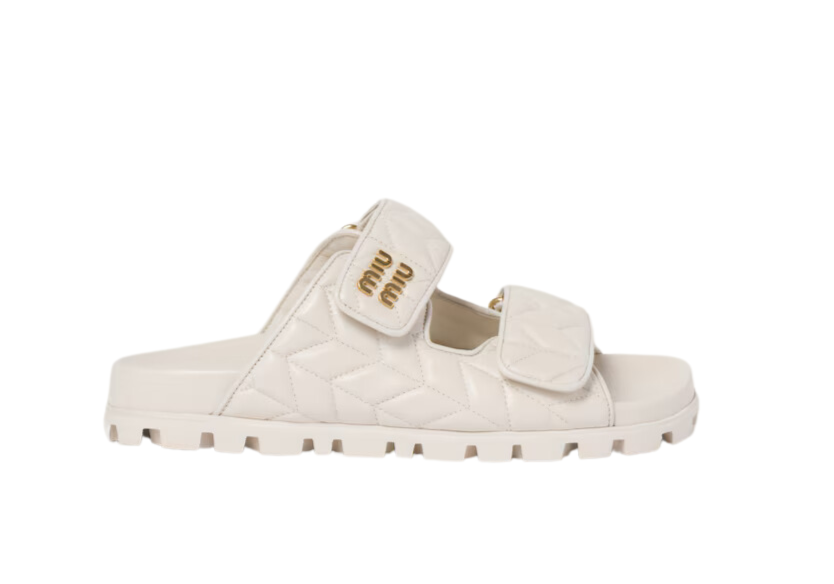 Miu Miu Sporty Matelassé Nappa Leather Slides