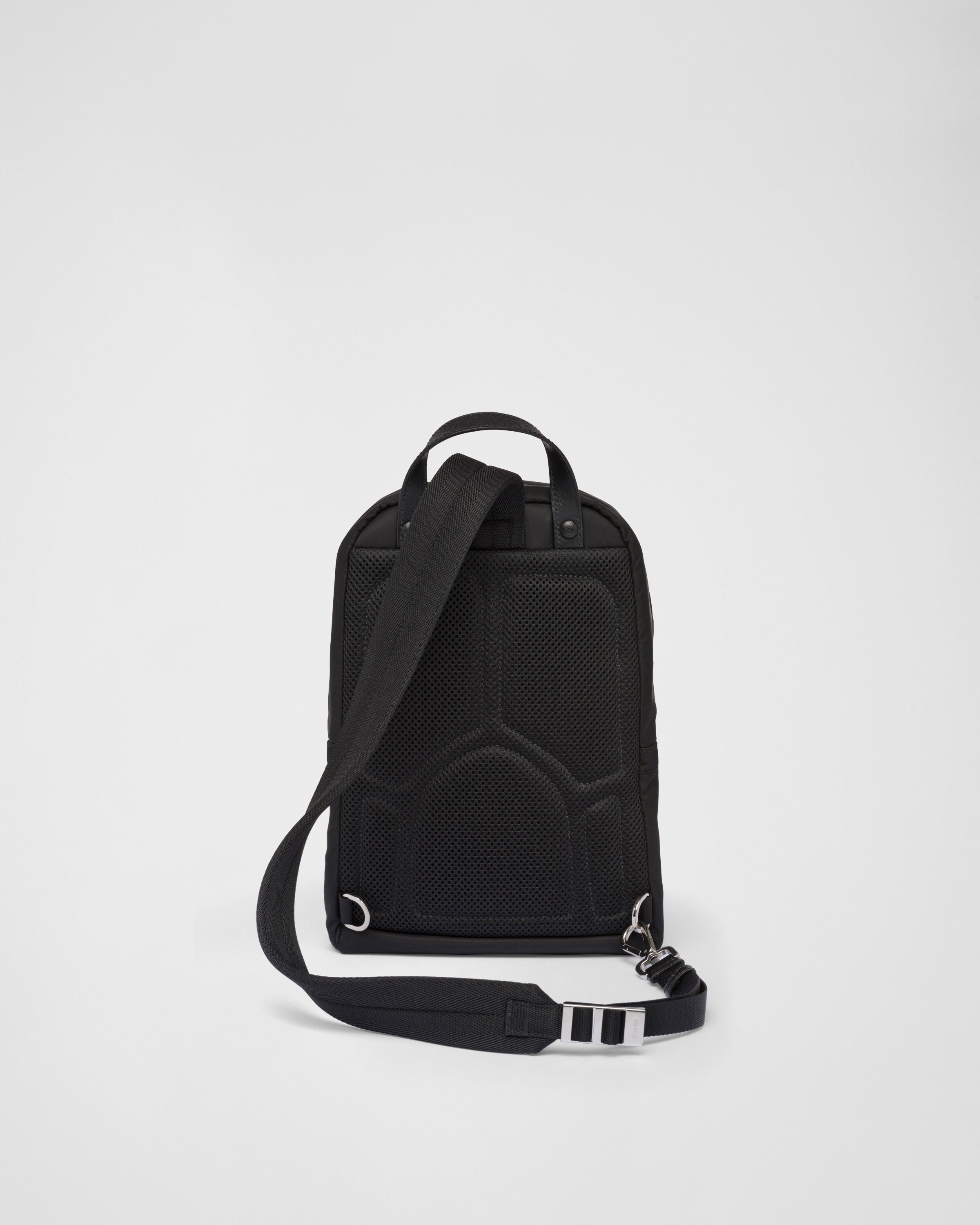 Re-Nylon and Saffiano leather backpack Black