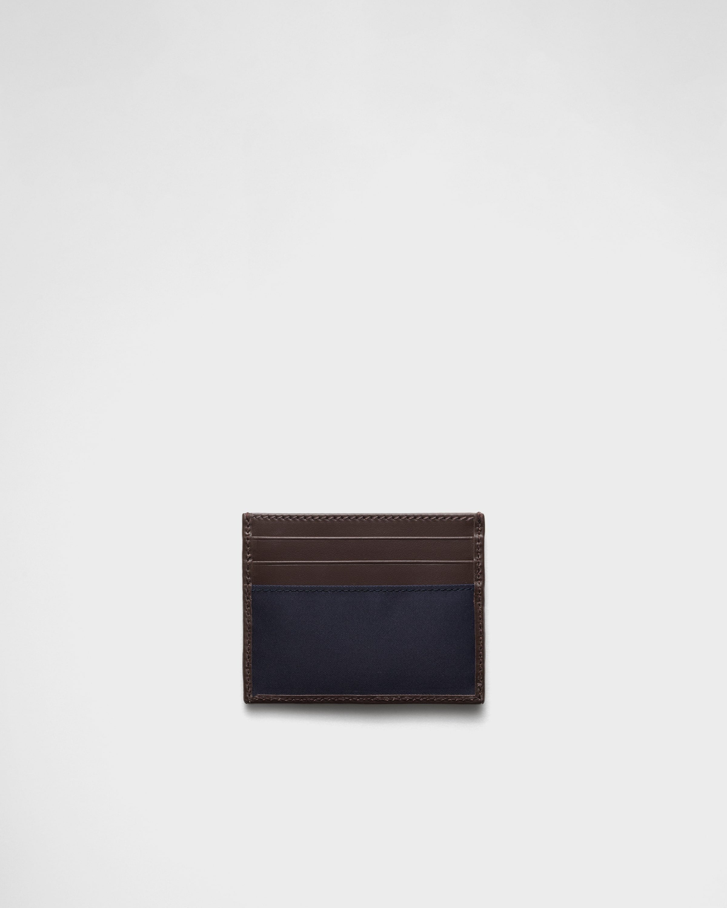 Re-Nylon and leather card holder Blue/Coffee