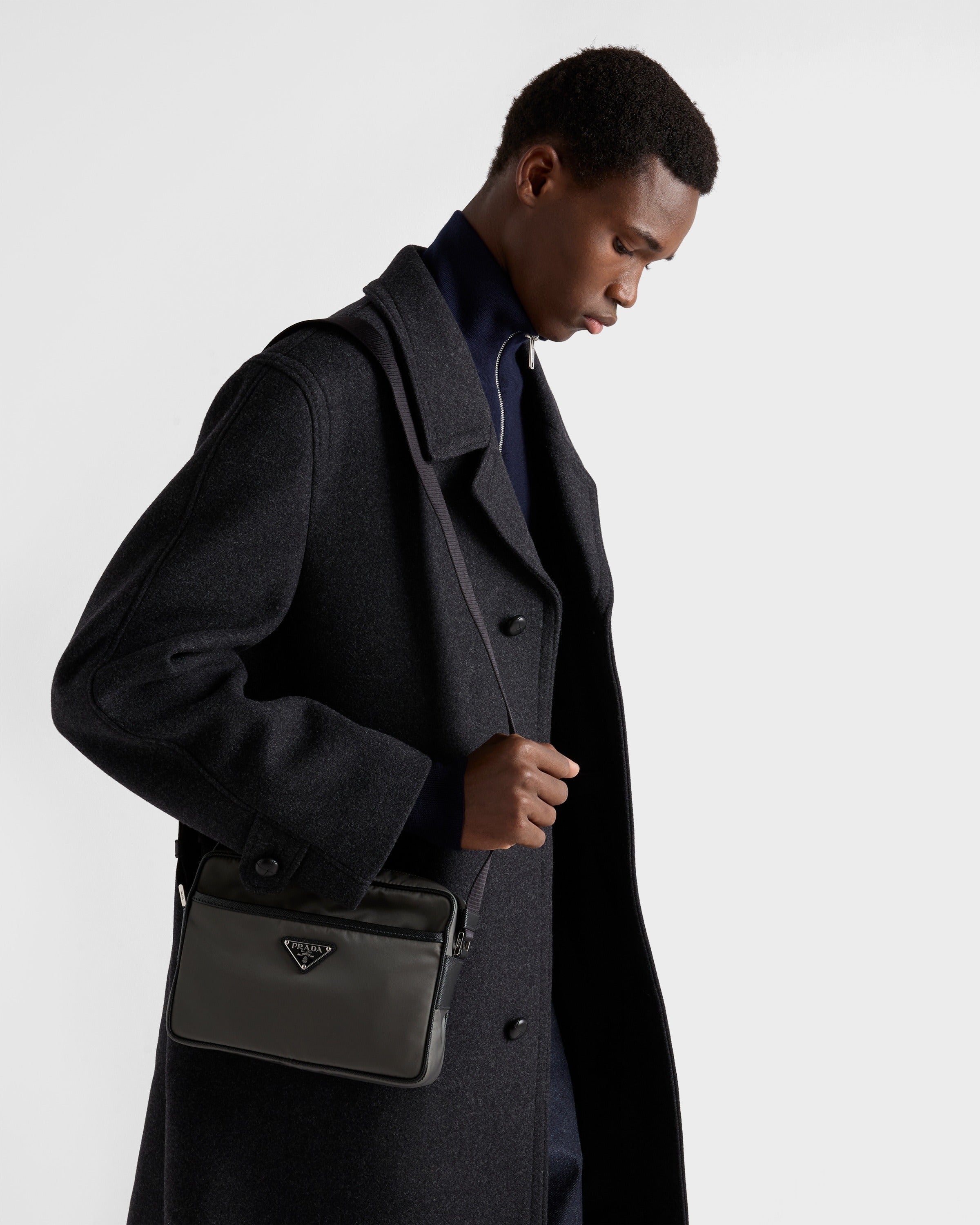 Re-Nylon and Saffiano shoulder bag Forest Green