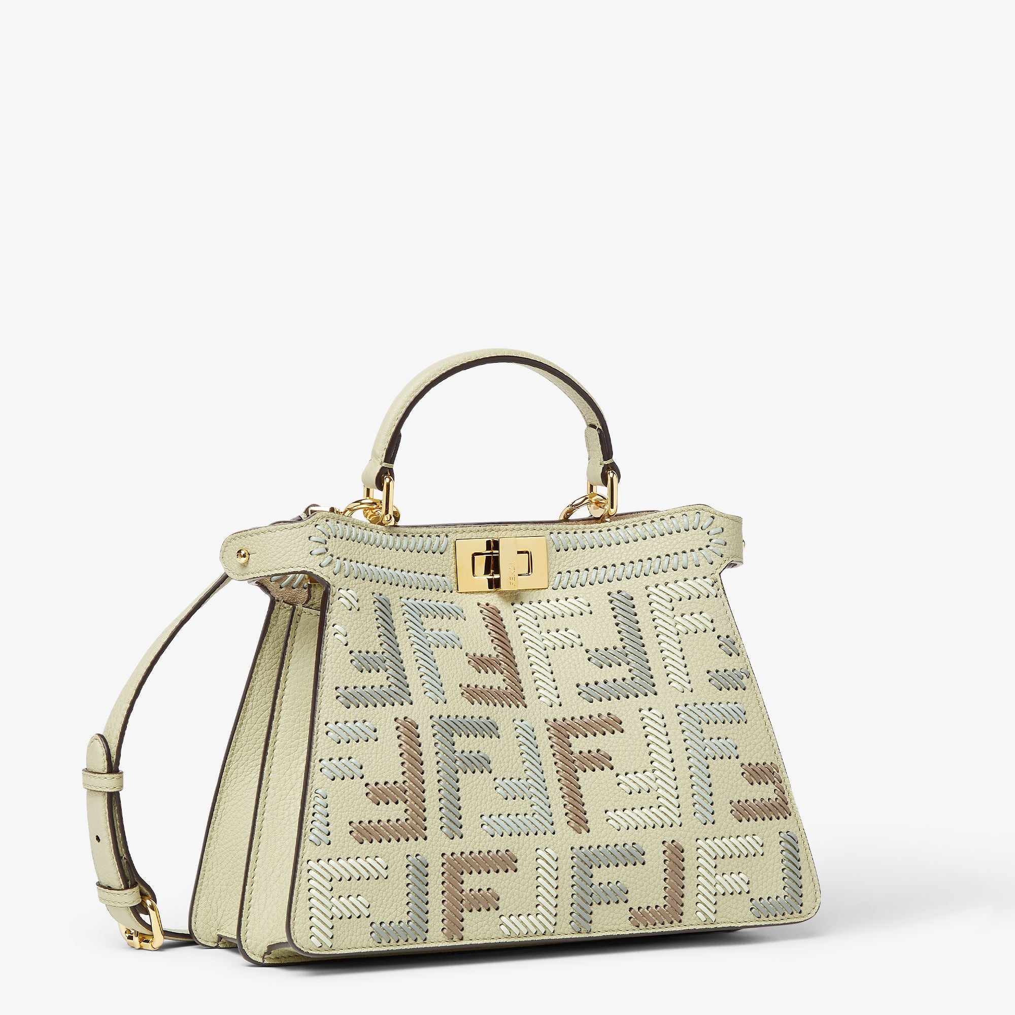 Peekaboo ISeeU Small Sage green leather bag with FF interlacing