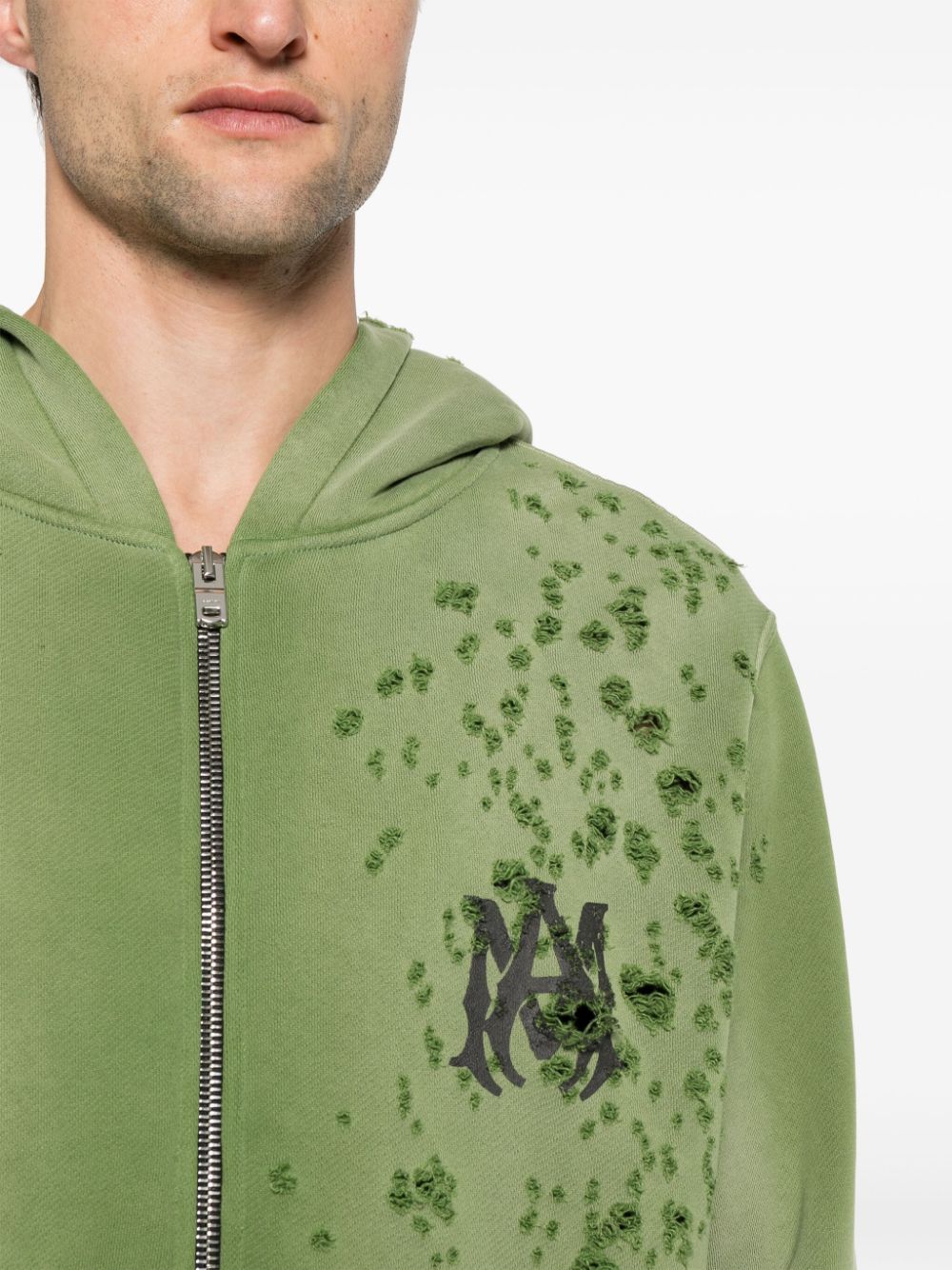 Logo-print distressed hoodie