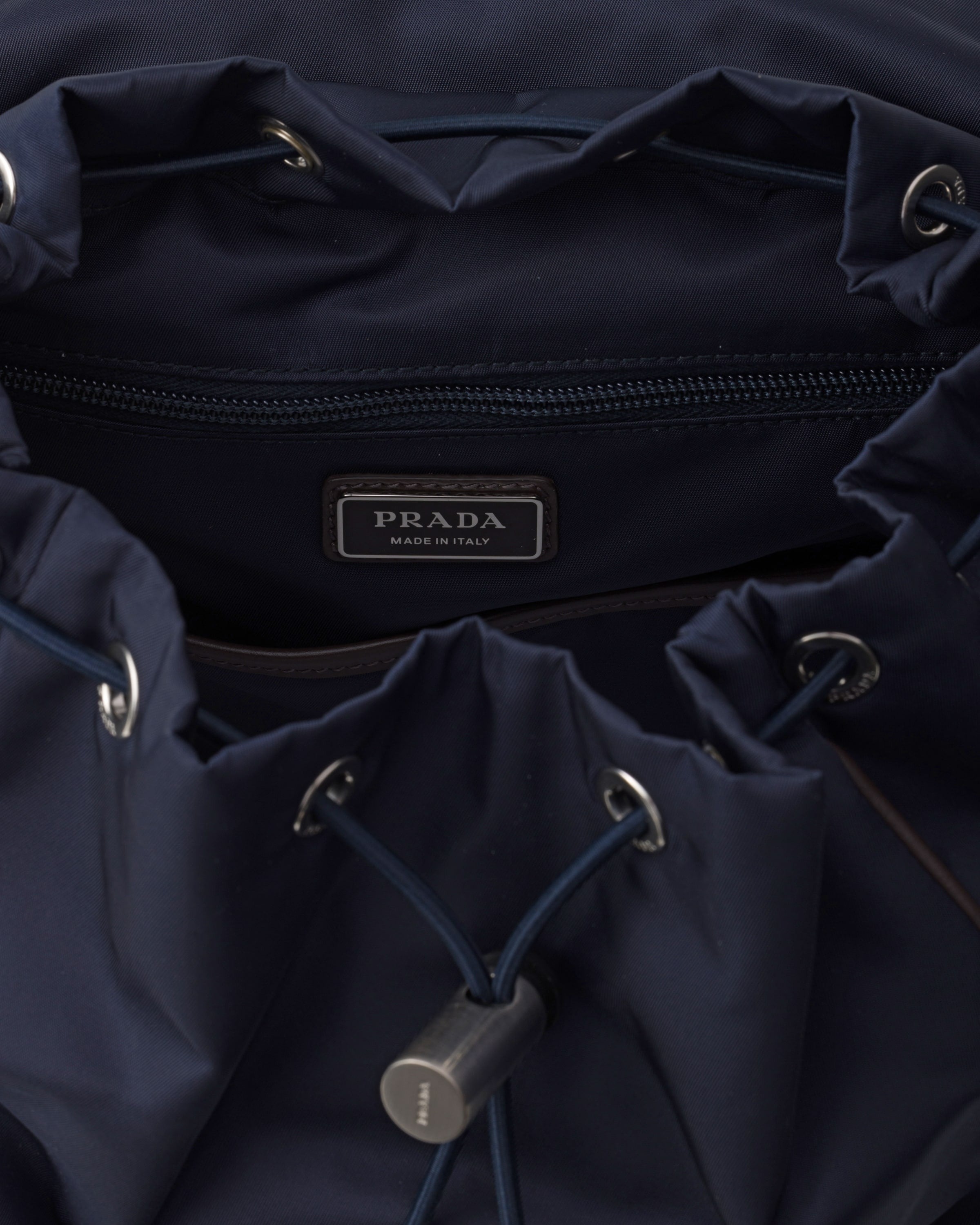 Re-Nylon and leather backpack Blue/Coffee