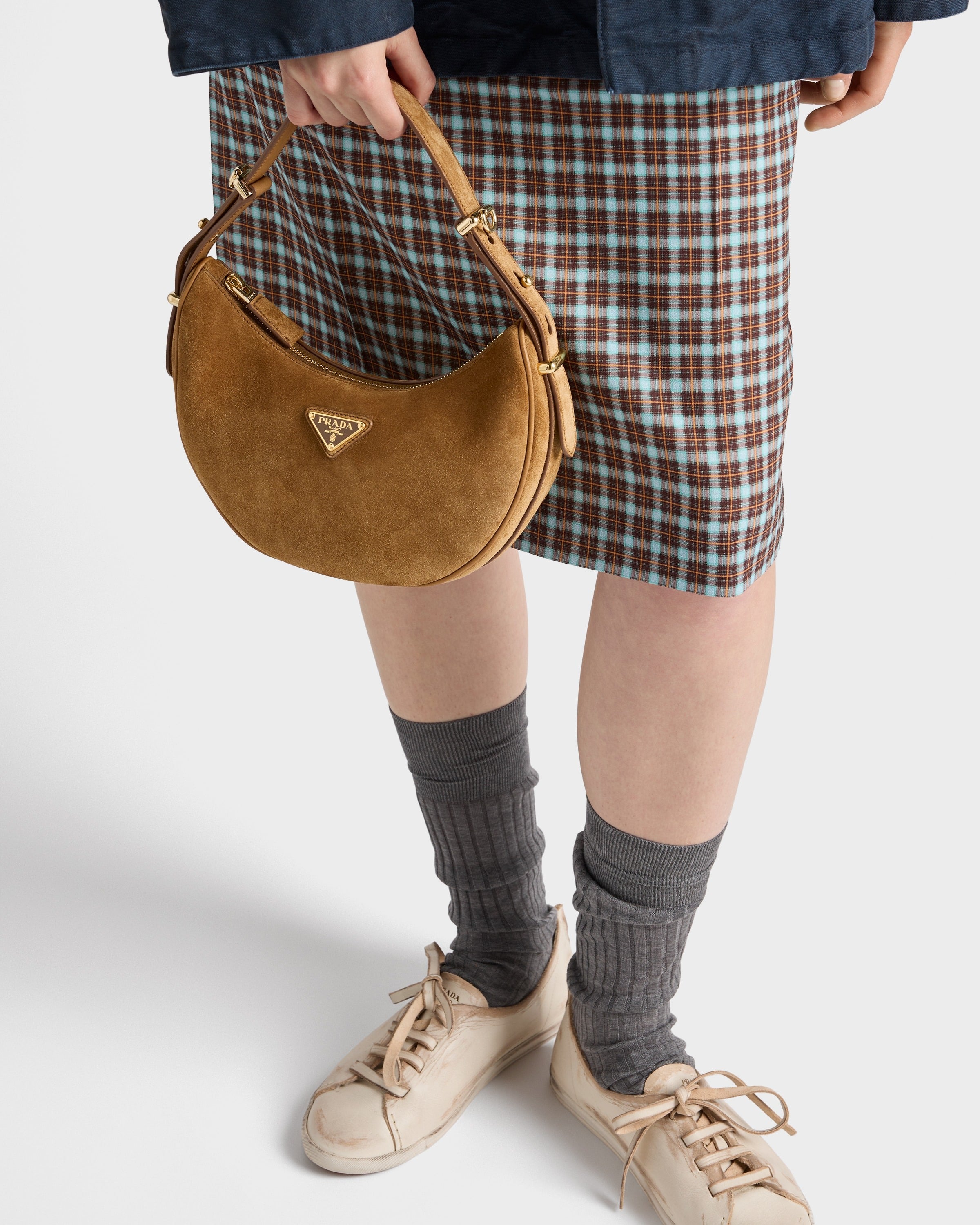 Prada Arqué suede shoulder bag Cinnamon