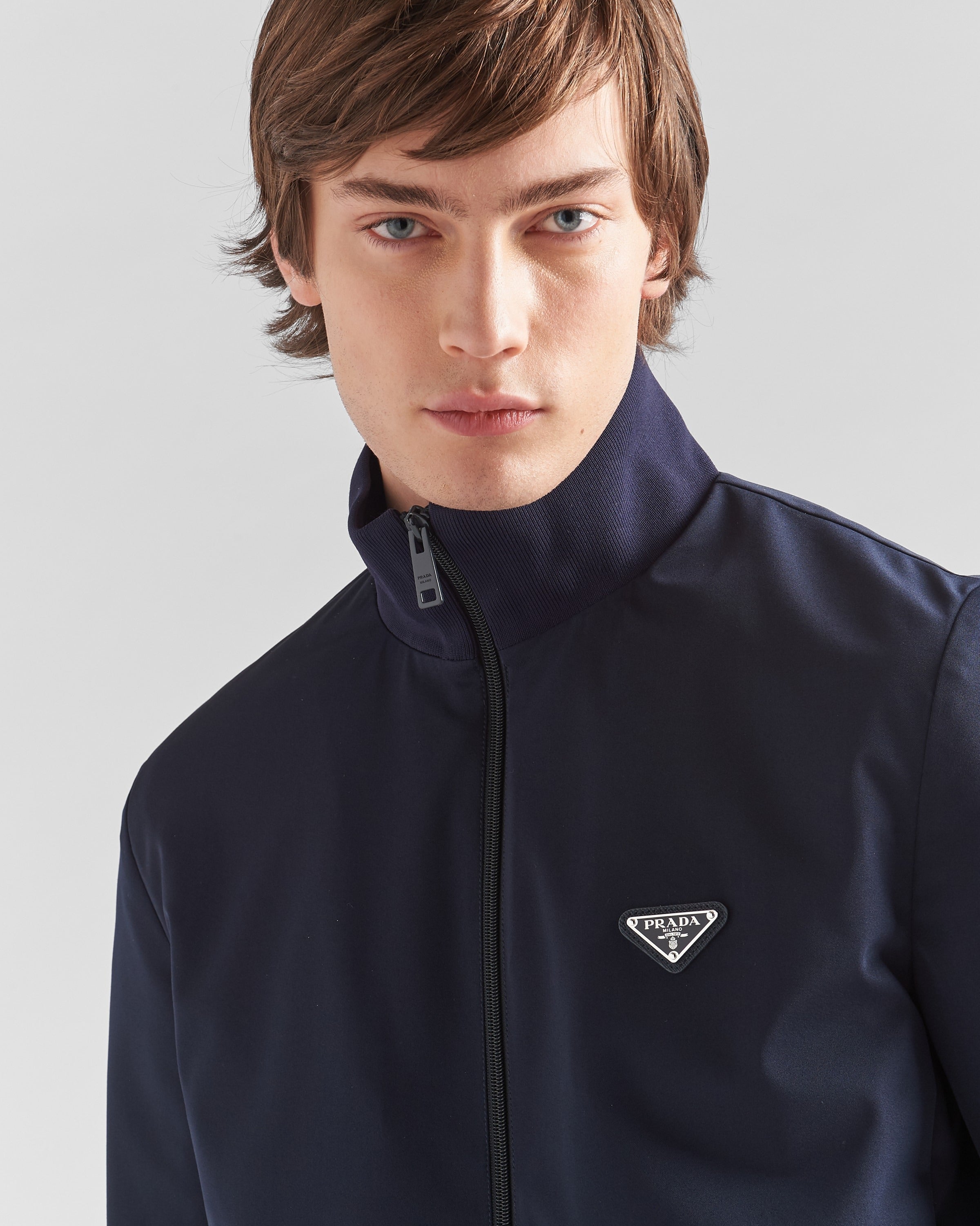 Stretch technical fabric zipper sweatshirt Navy