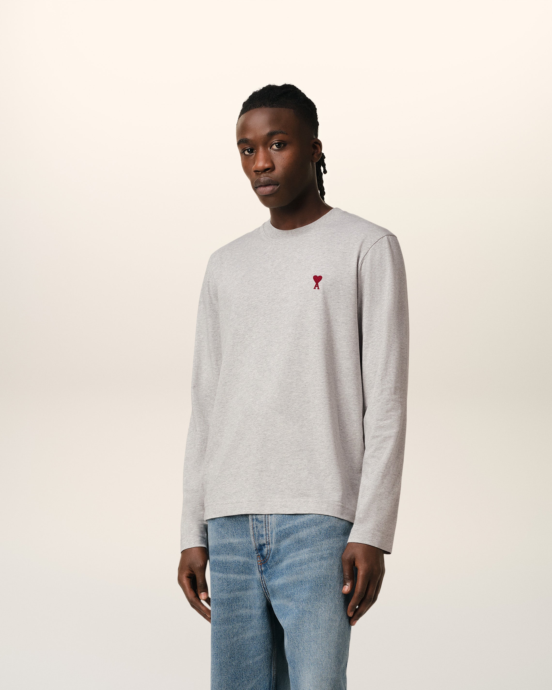 GREY COTTON AMI DE COEUR LONG SLEEVES T-SHIRT HEATHER ASH GREY