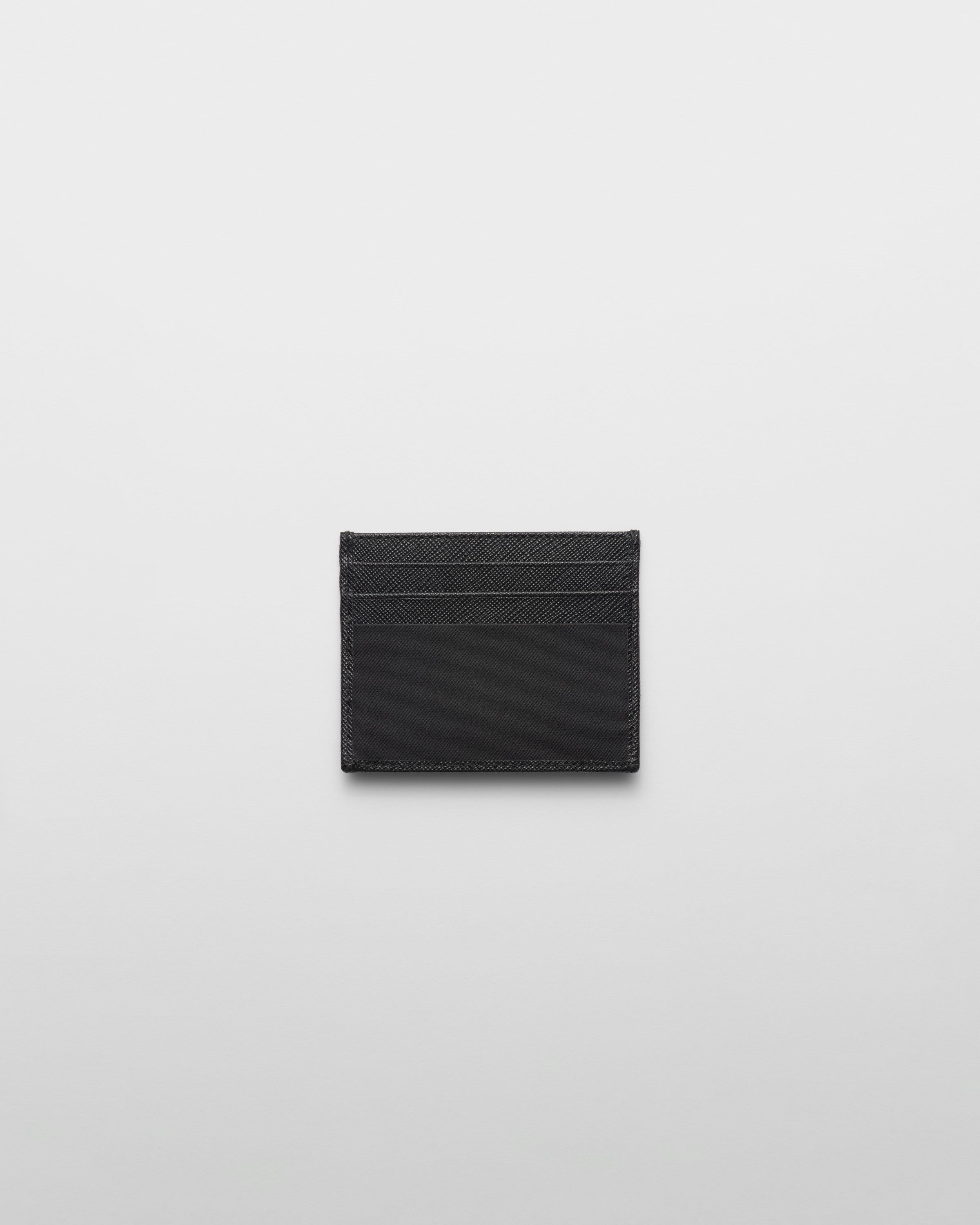 Re-Nylon and Saffiano leather card holder Black