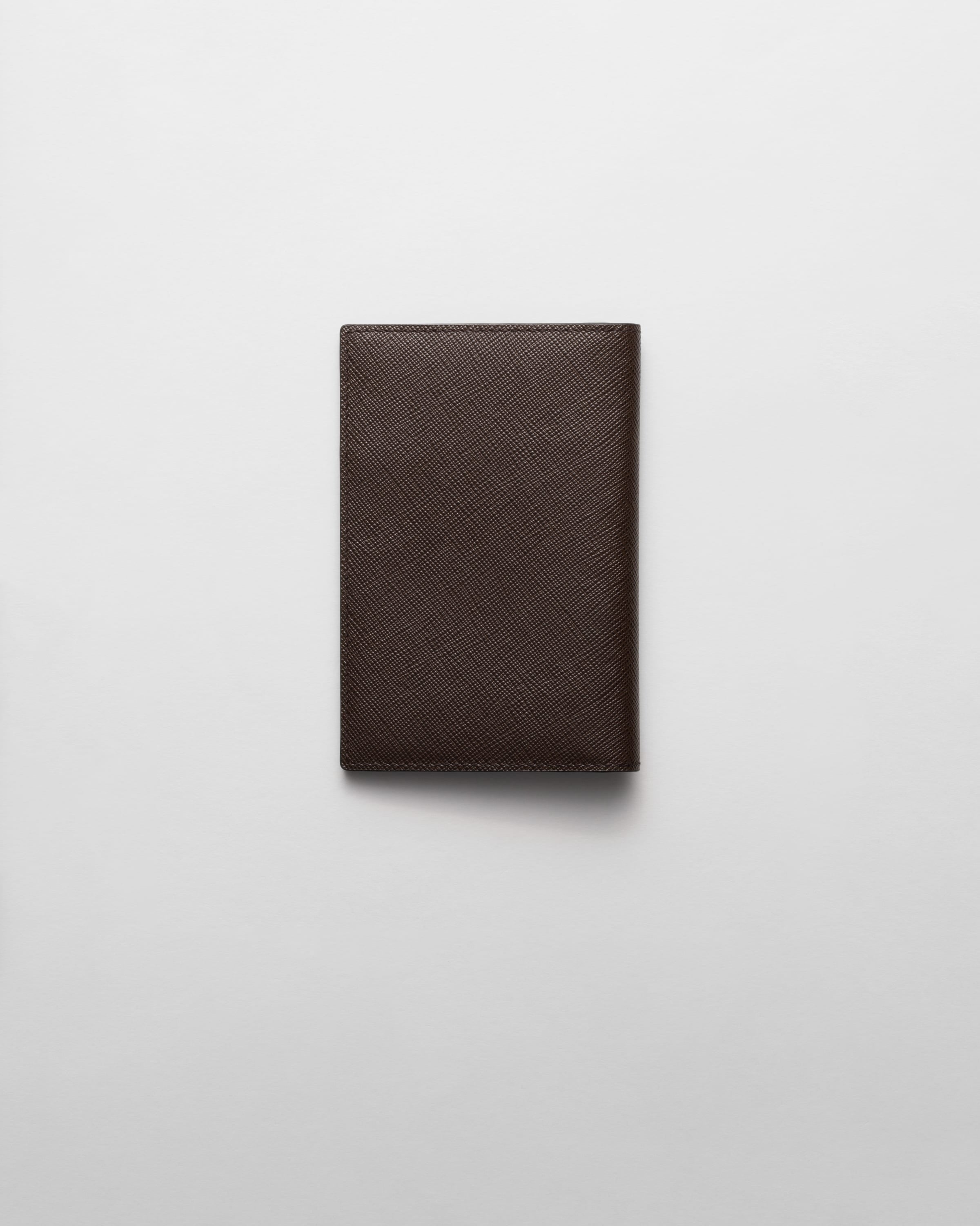 Saffiano leather passport holder Coffee/Baltic Blue