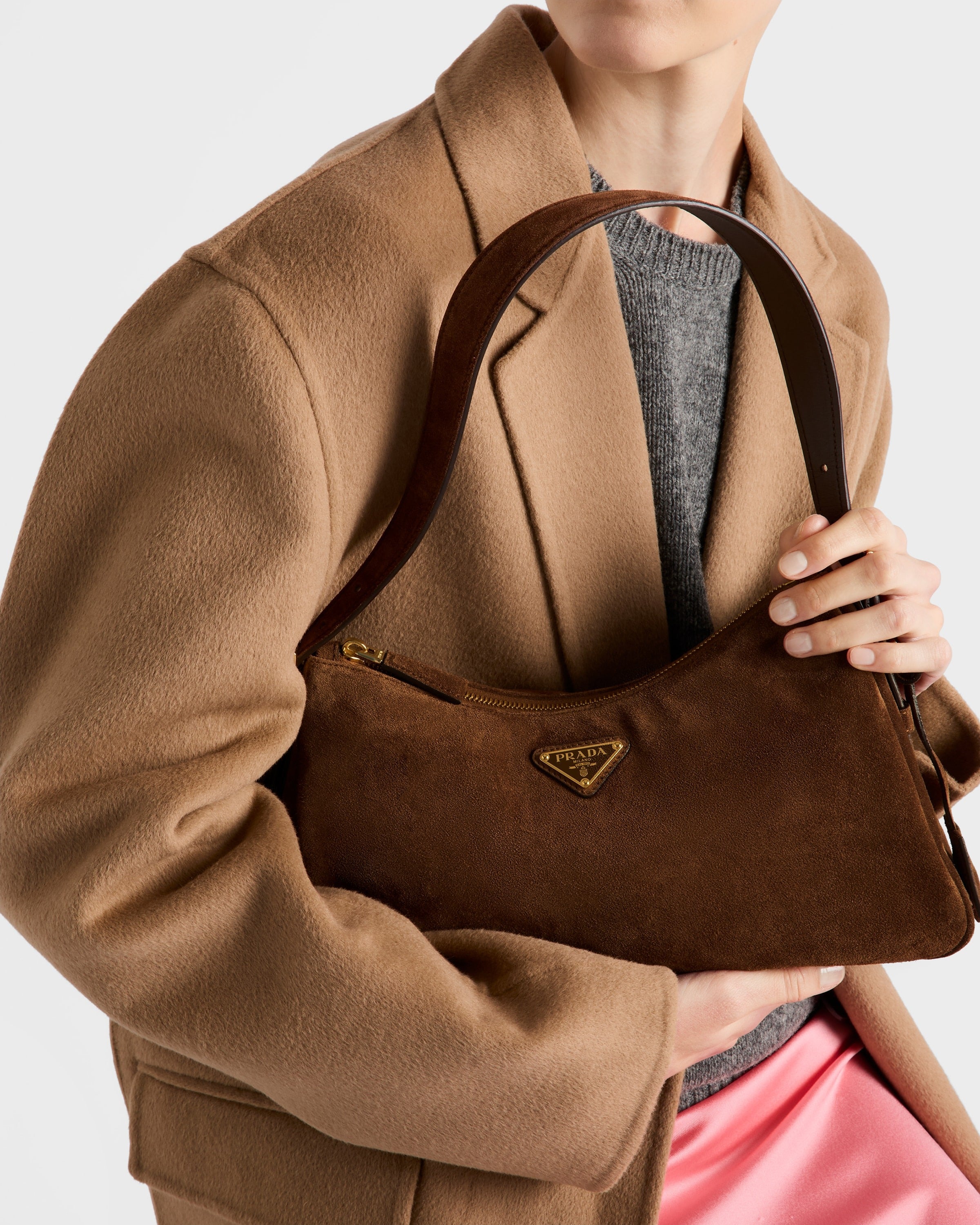 Prada Aimée medium suede shoulder bag Cocoa Brown