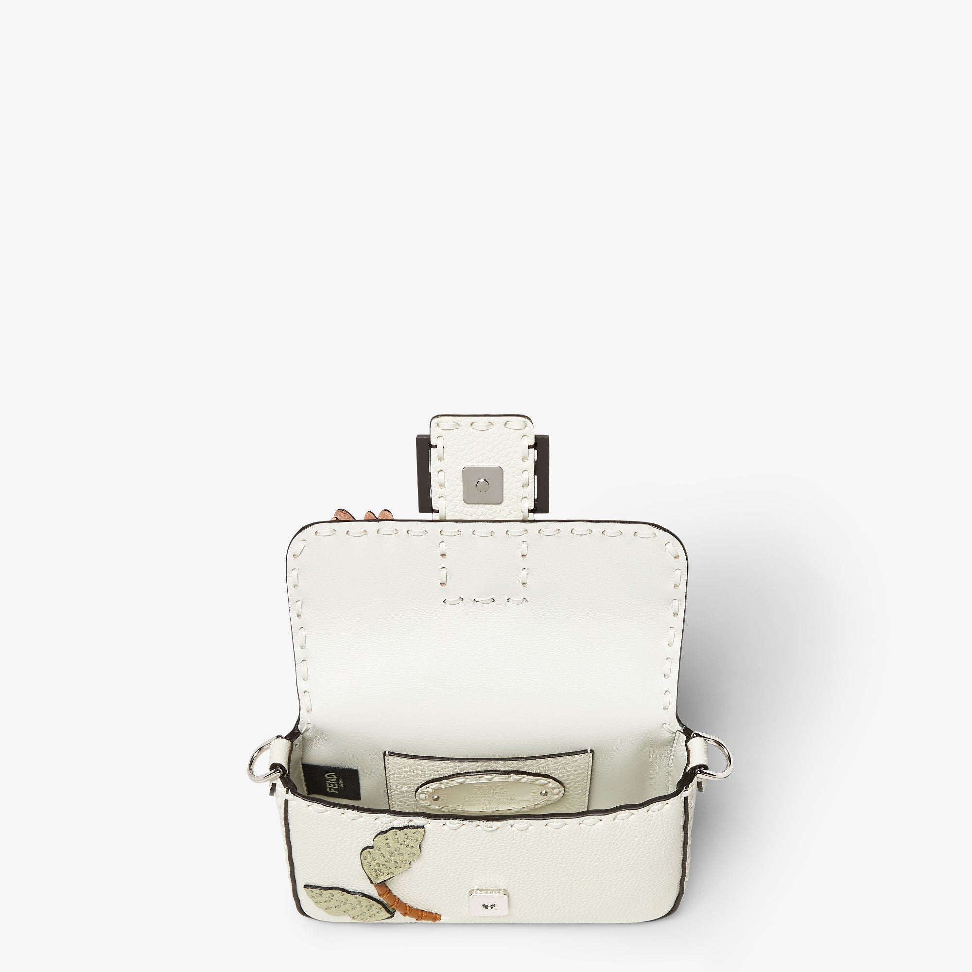 Baguette Mini White Selleria bag with floral motifs and 309 hand-sewn stitches
