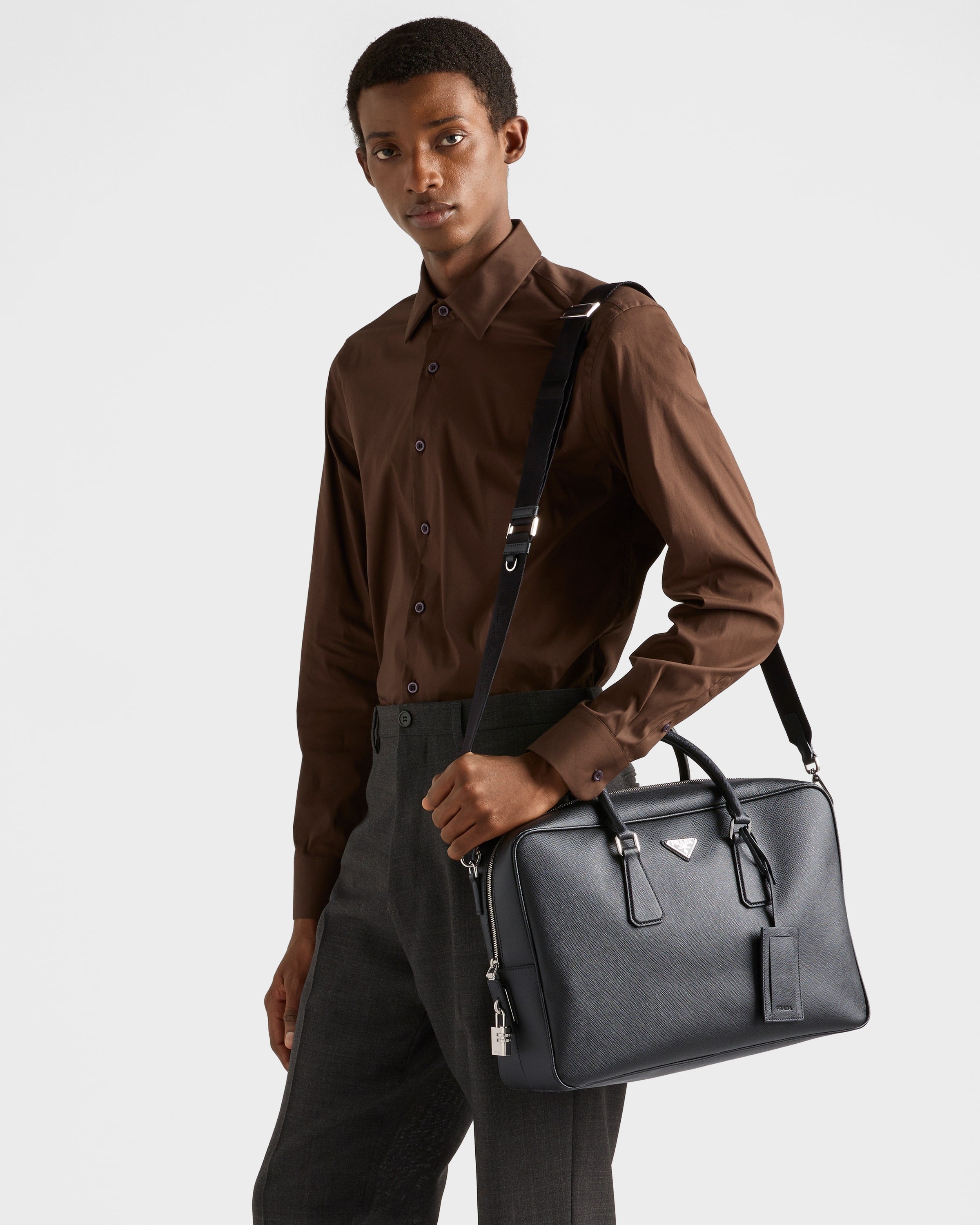 Saffiano leather work bag Black