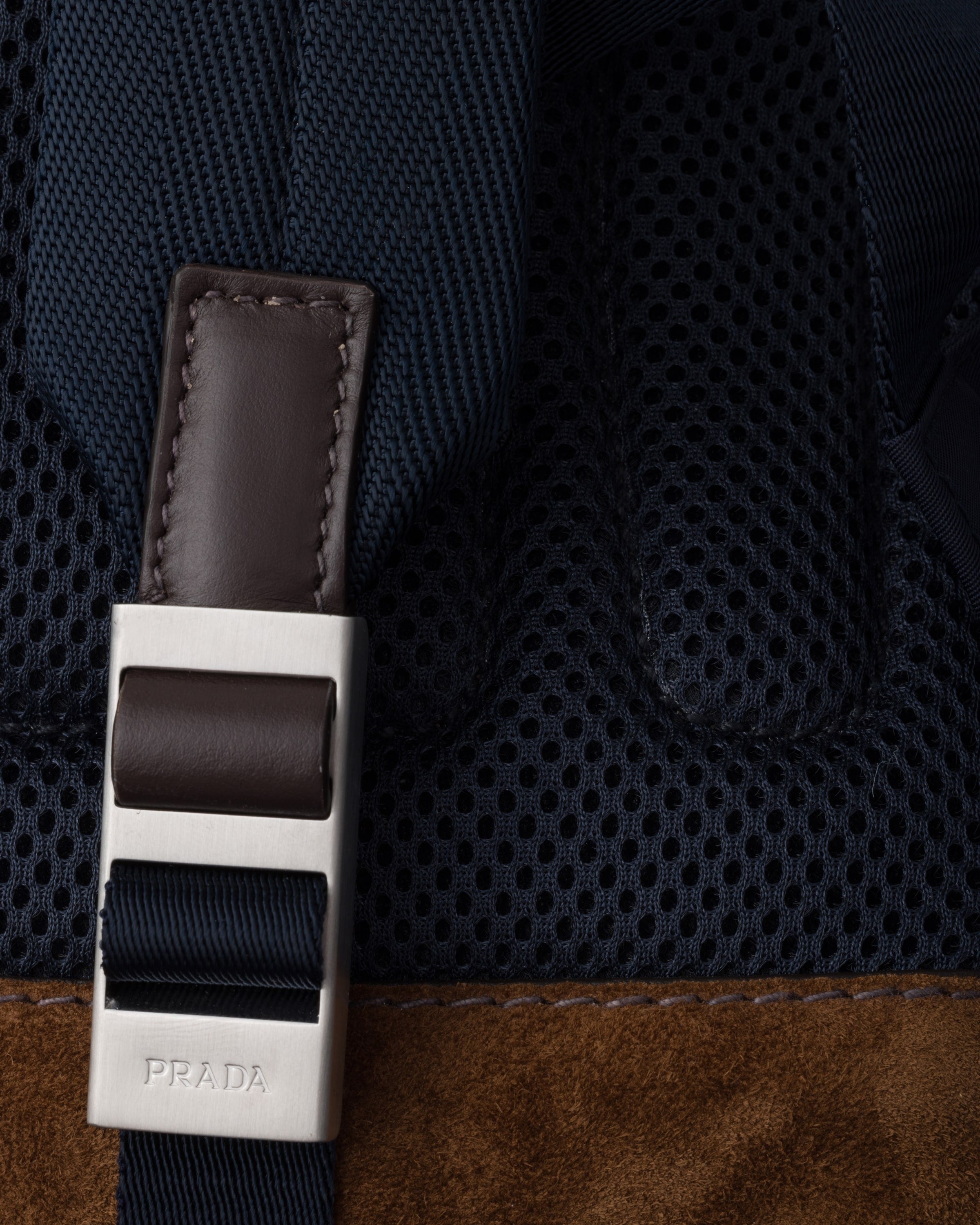 Re-Nylon and leather backpack Blue/Coffee