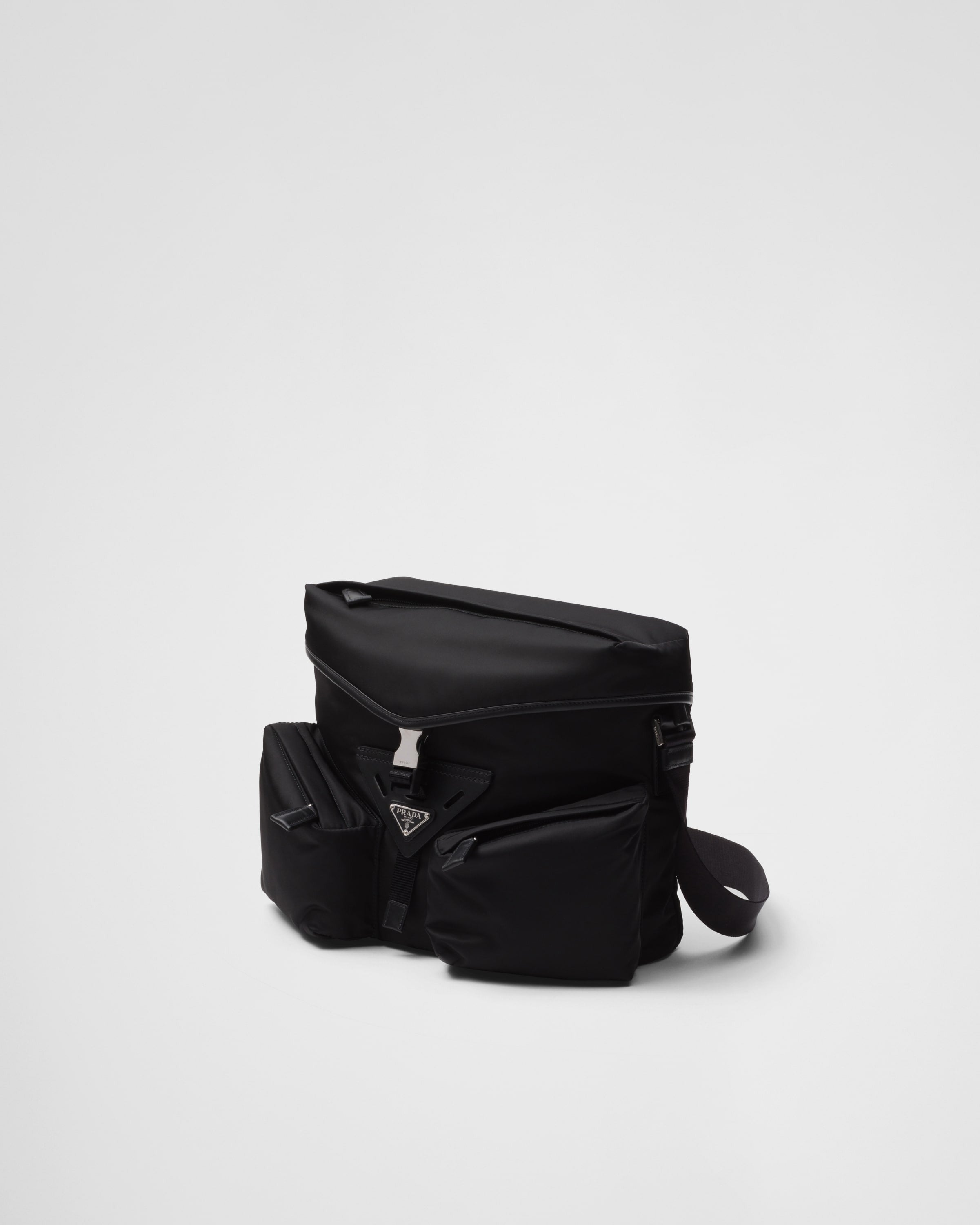 Re-Nylon and leather shoulder bag Black