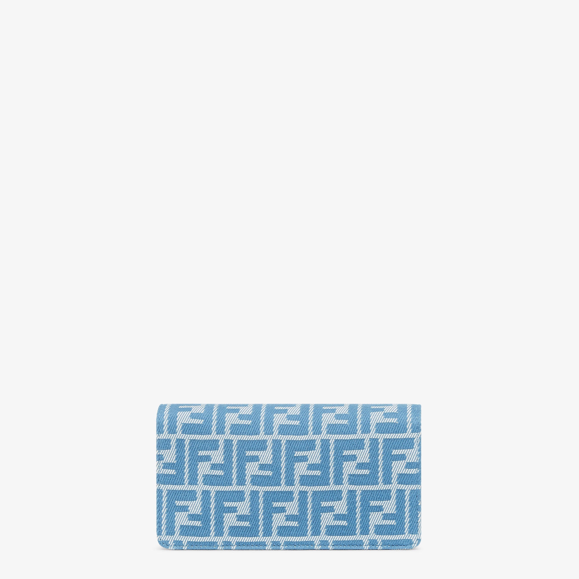 Wallet On Chain Baguette Blue denim-effect FF jacquard wallet