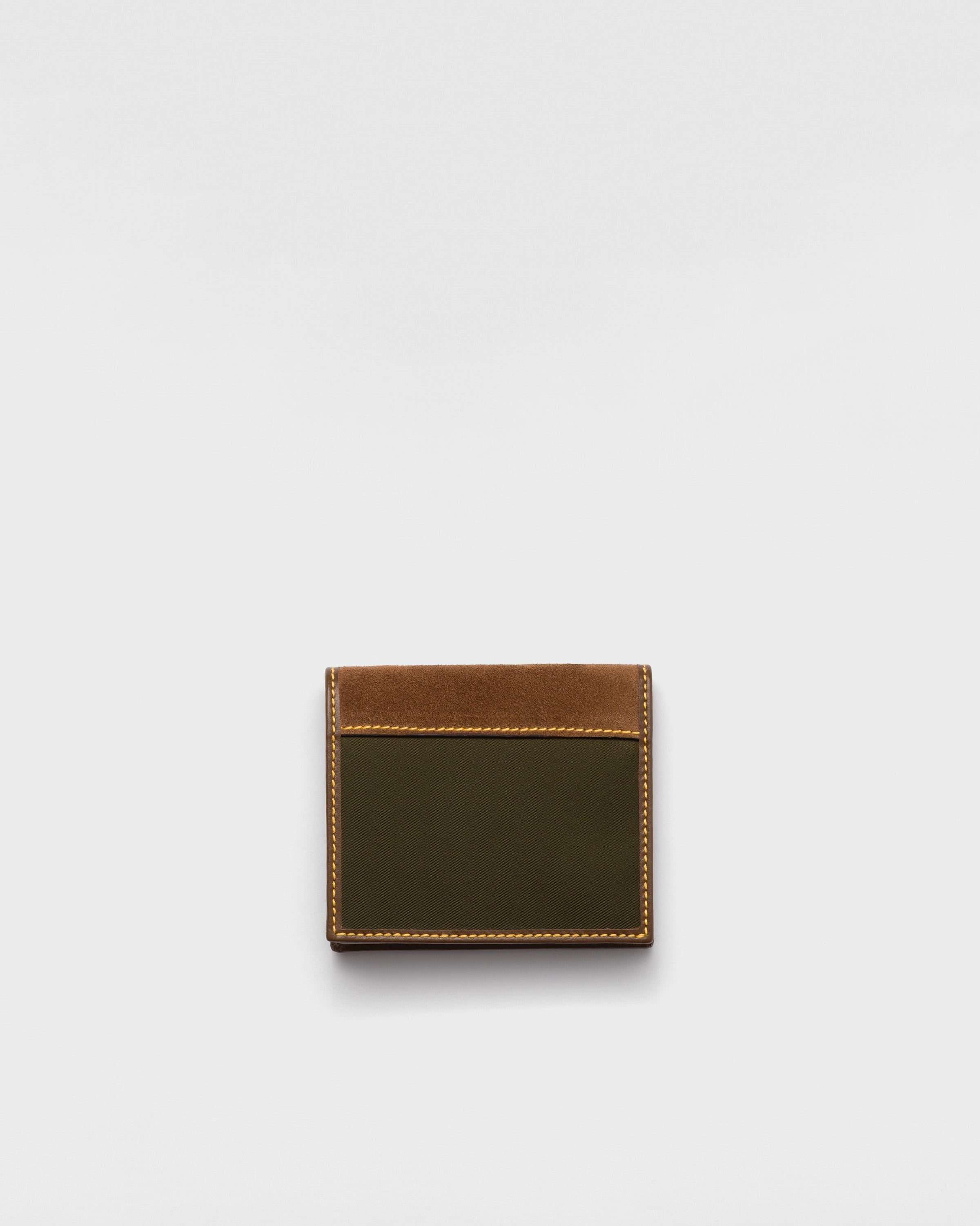 Re-Nylon and leather wallet Musk Green/Cocoa