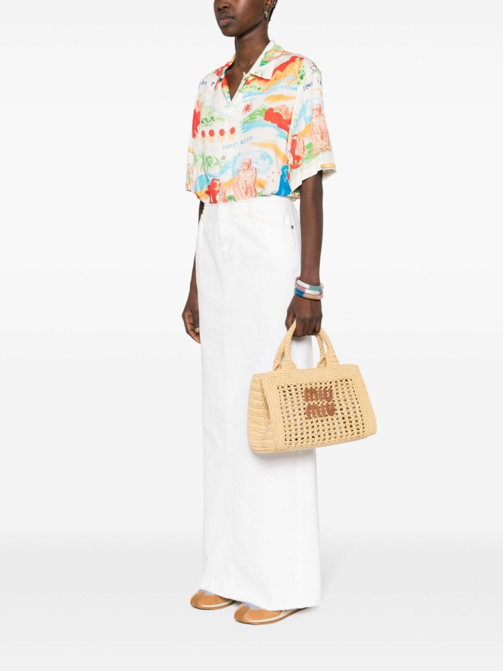 Miu Miu logo-embroidered Raffia Tote Bag