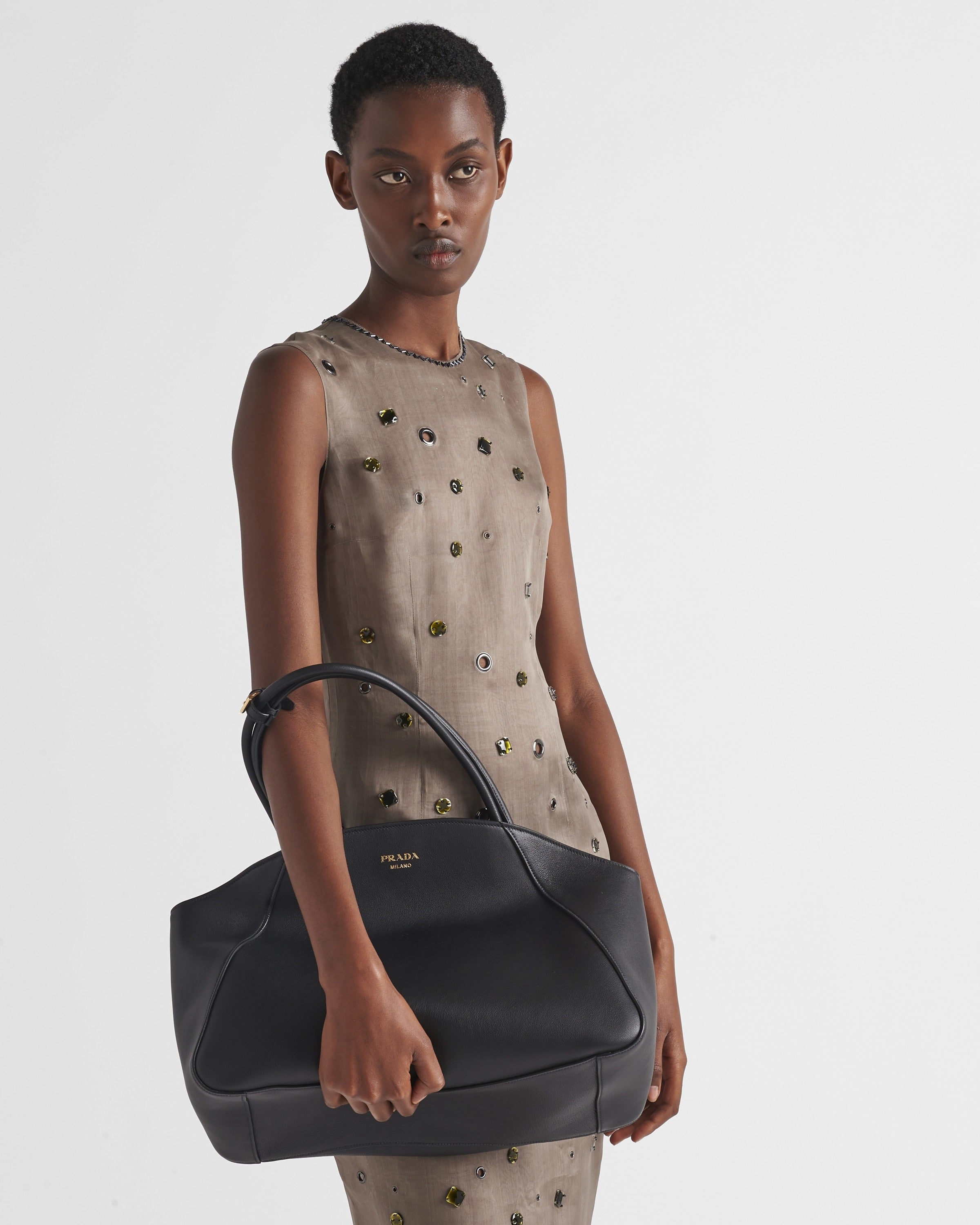 Large leather tote bag Black