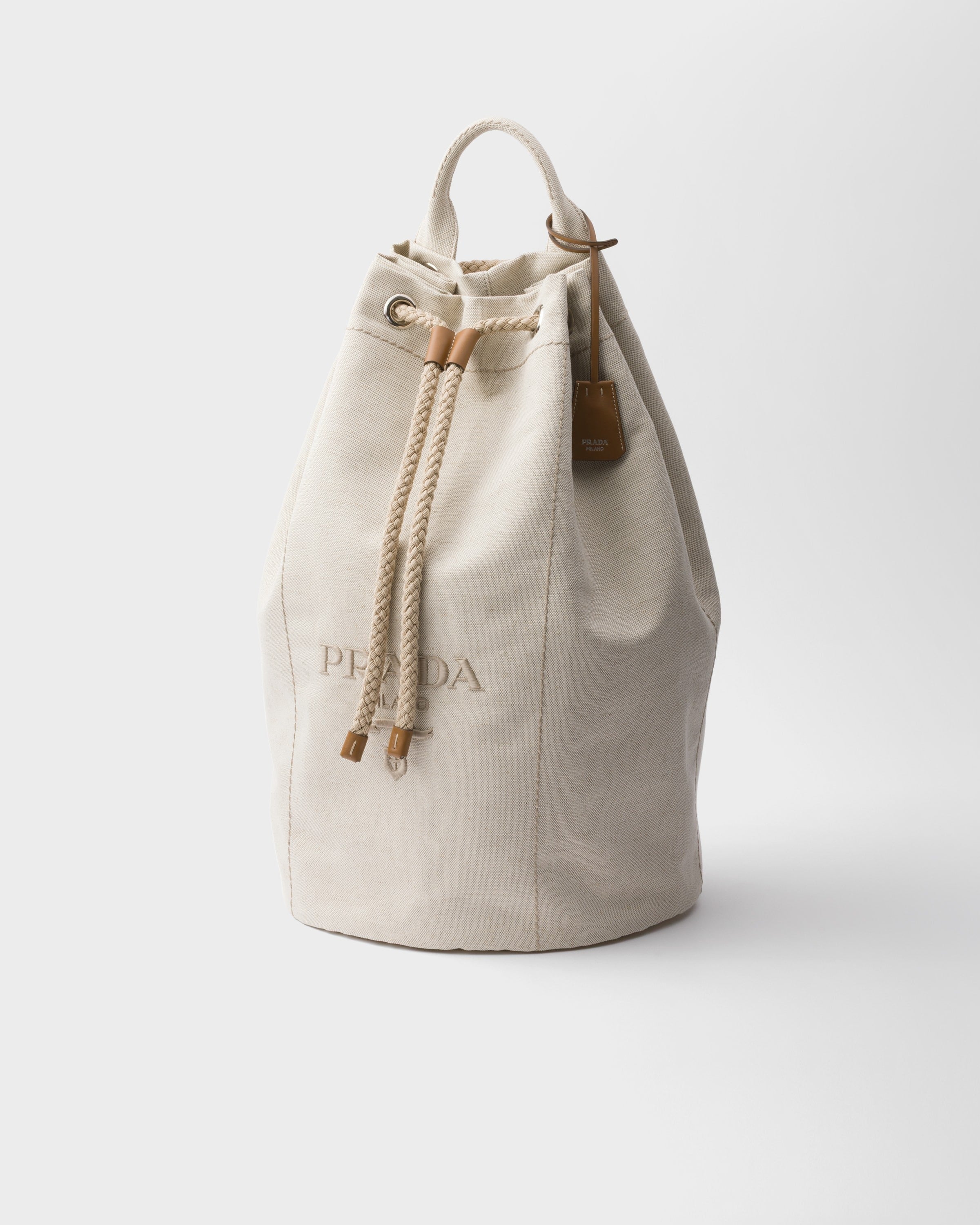 Linen blend drawstring duffel bag Natural