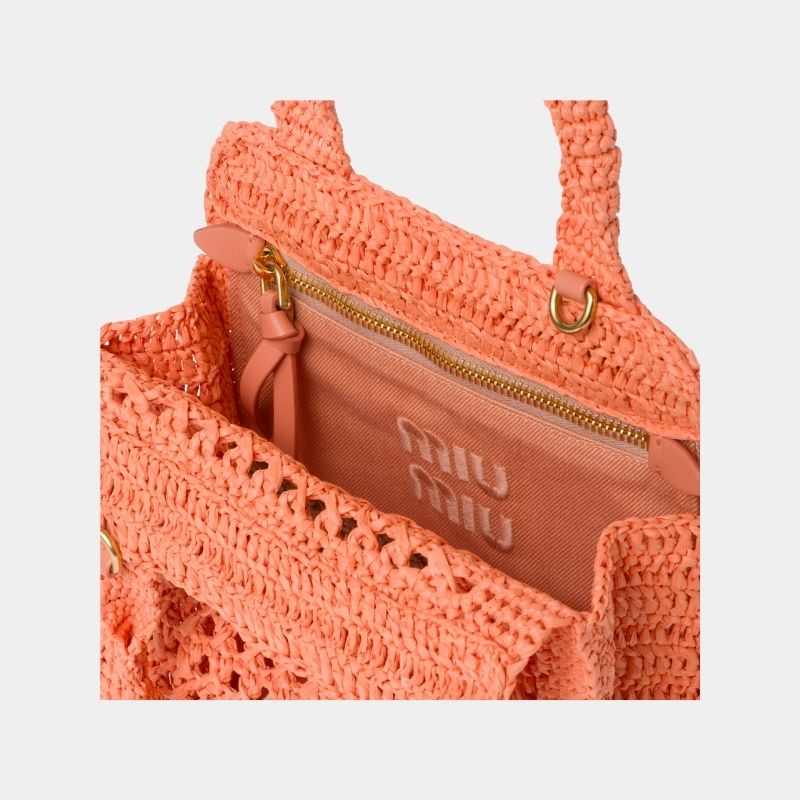 Raffia-Effect Crochet Fabric Tote Bag