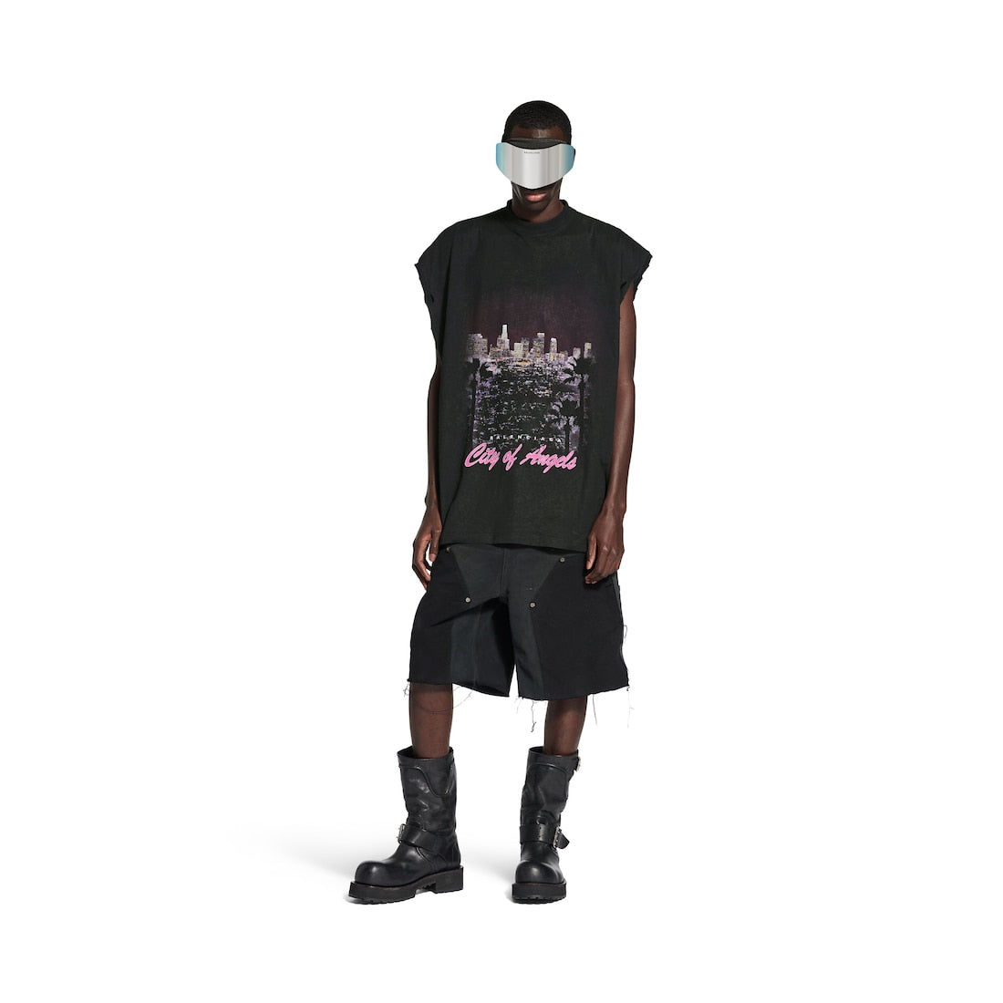 Men's City Of Angels Sleeveless T-shirt in Black Faded
