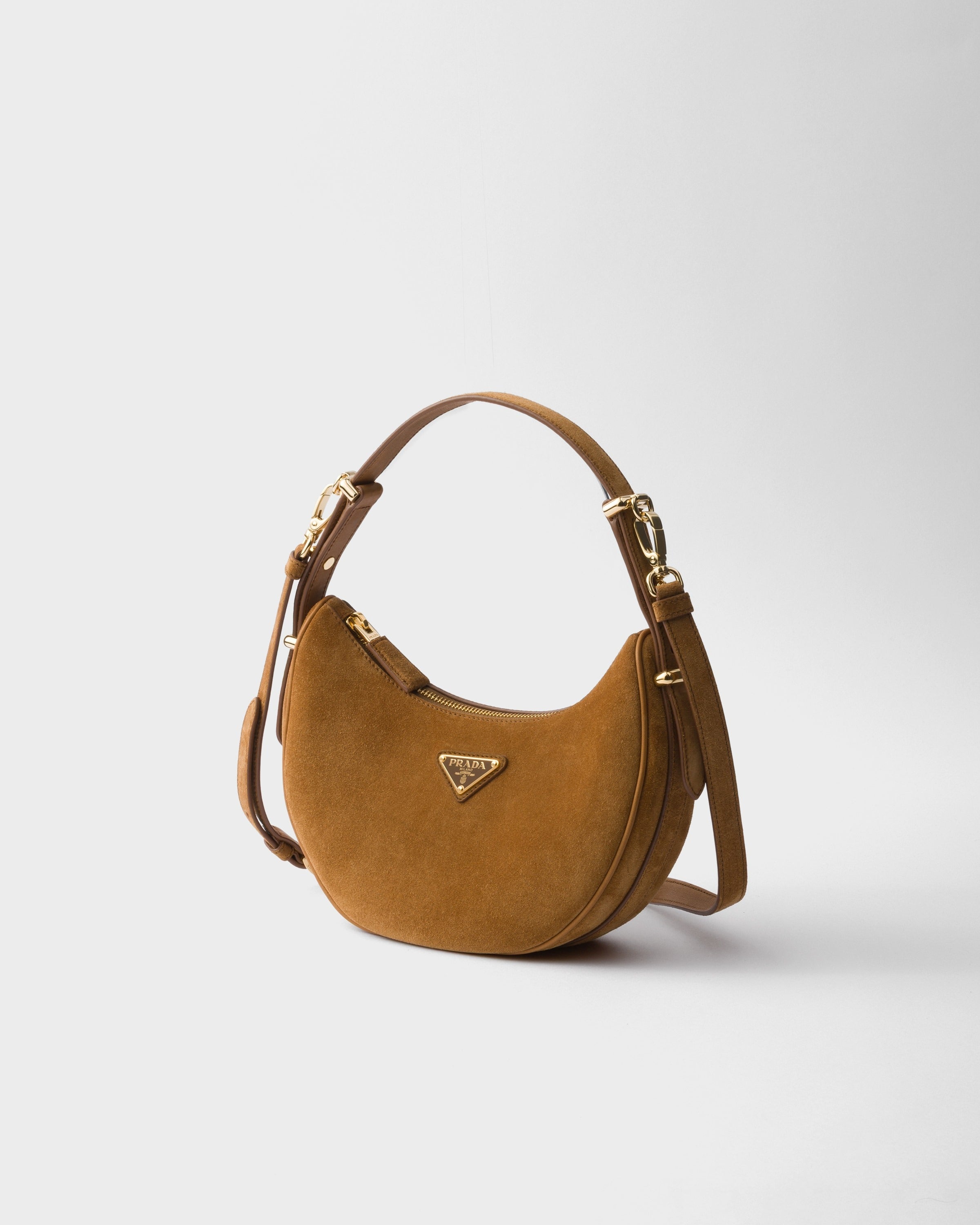 Prada Arqué suede shoulder bag Cinnamon