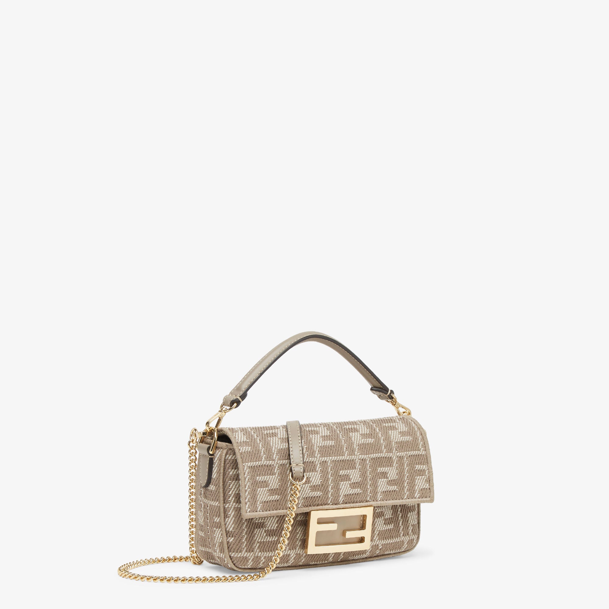Baguette Mini Dove gray denim-effect FF jacquard bag