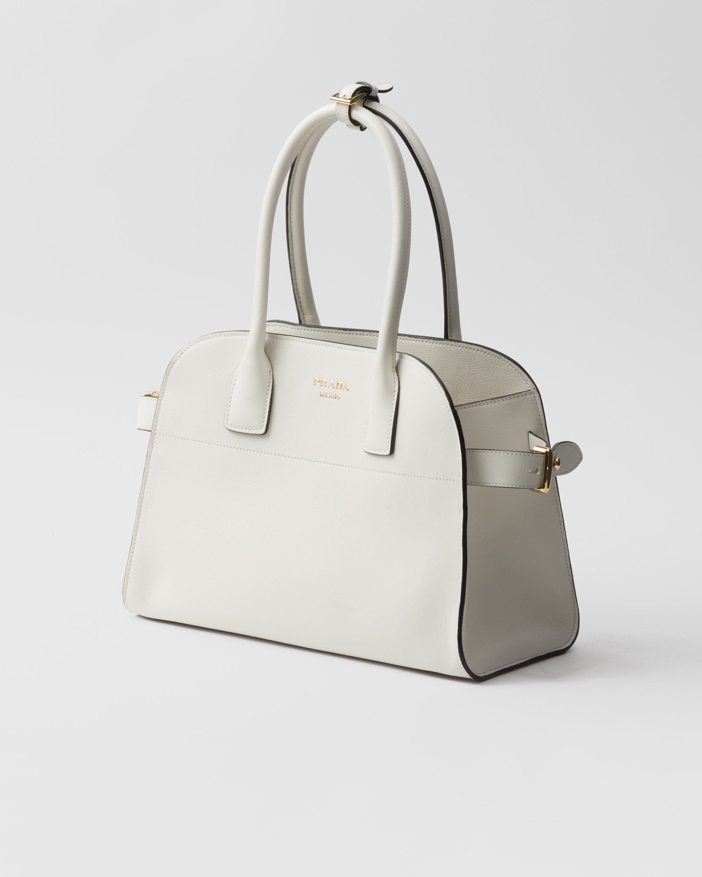 Medium leather tote bag White