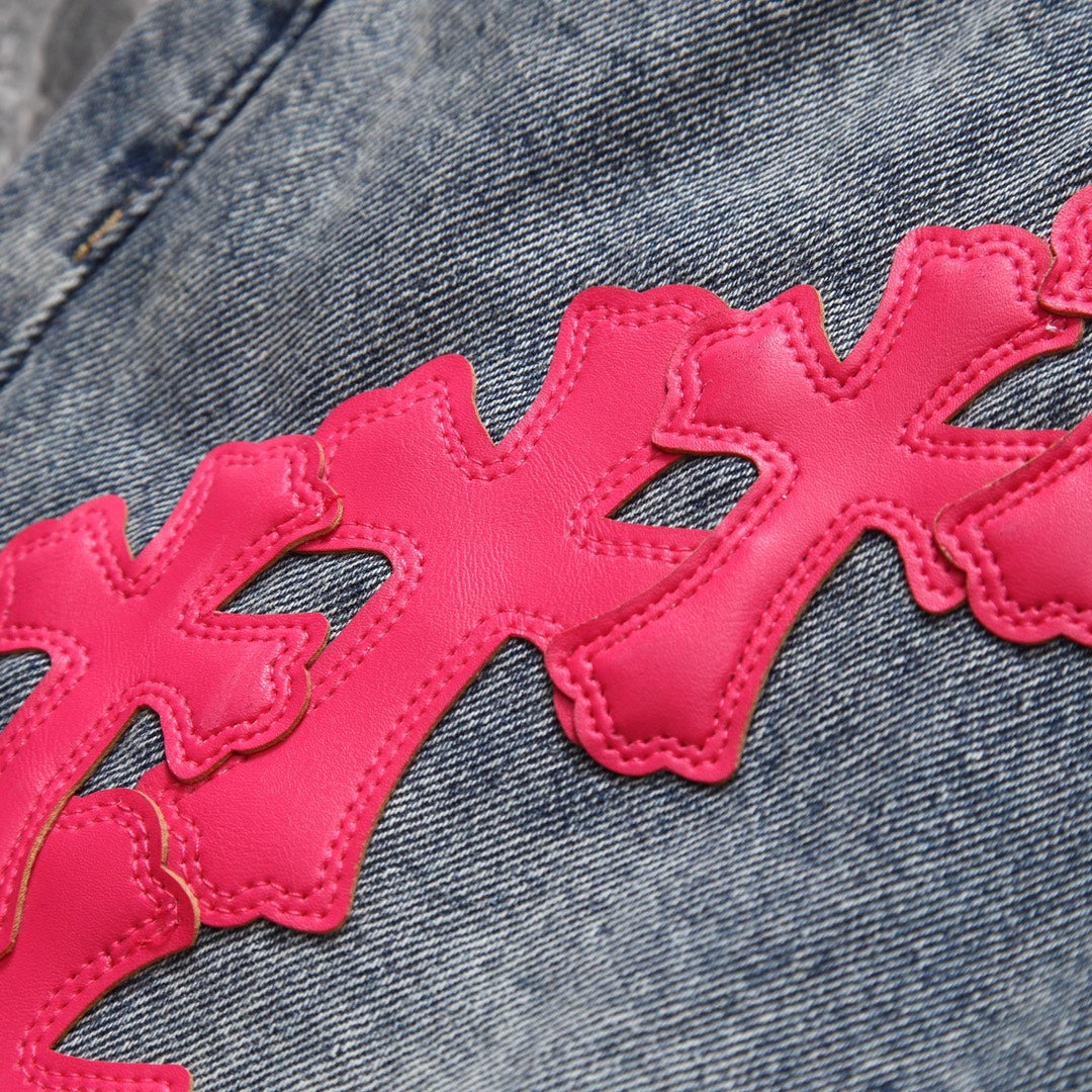 Chrome Hearts x Gallery Dept. Big Pink Cross Leather Patchwork Jeans