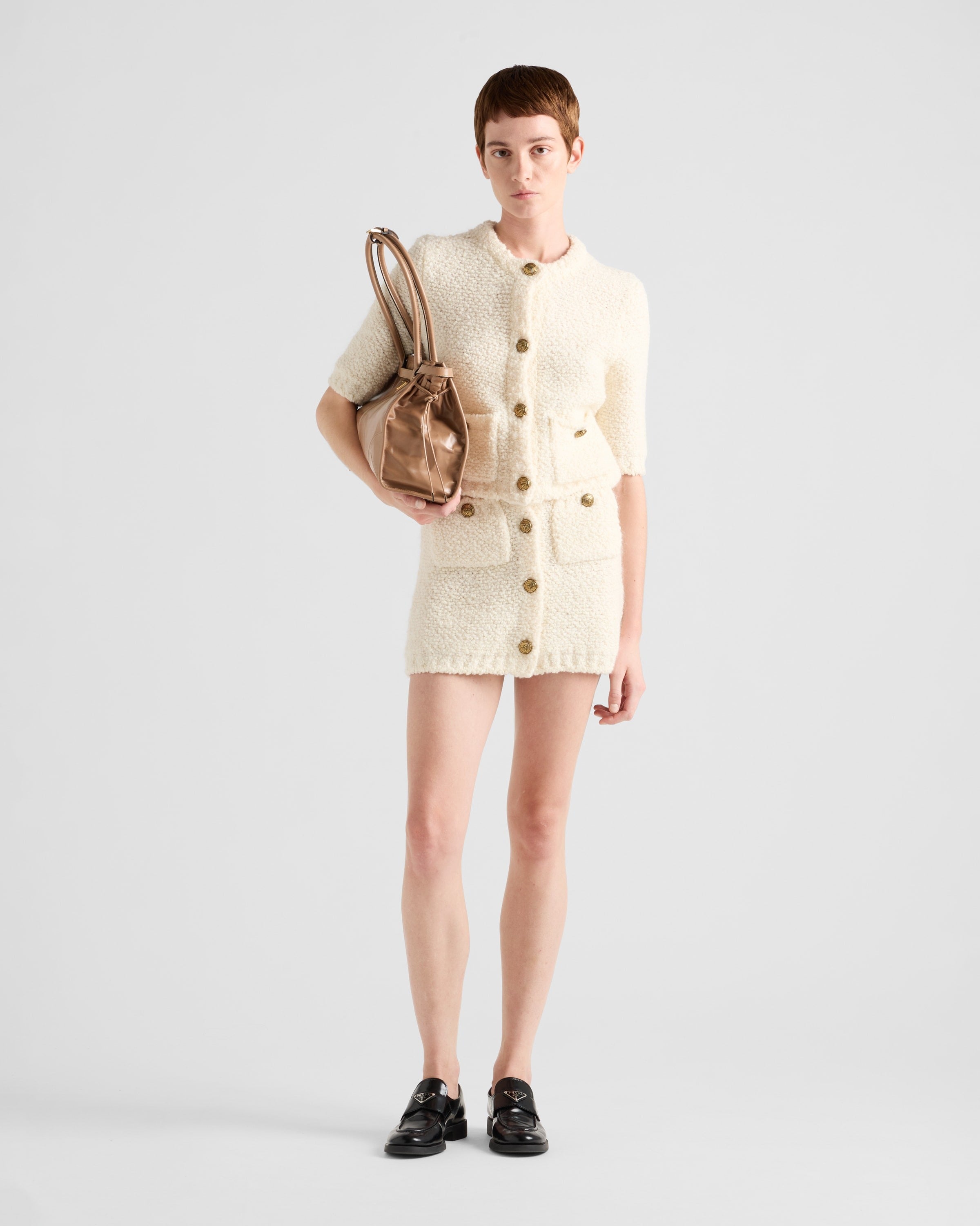 Bouclé mohair cardigan White