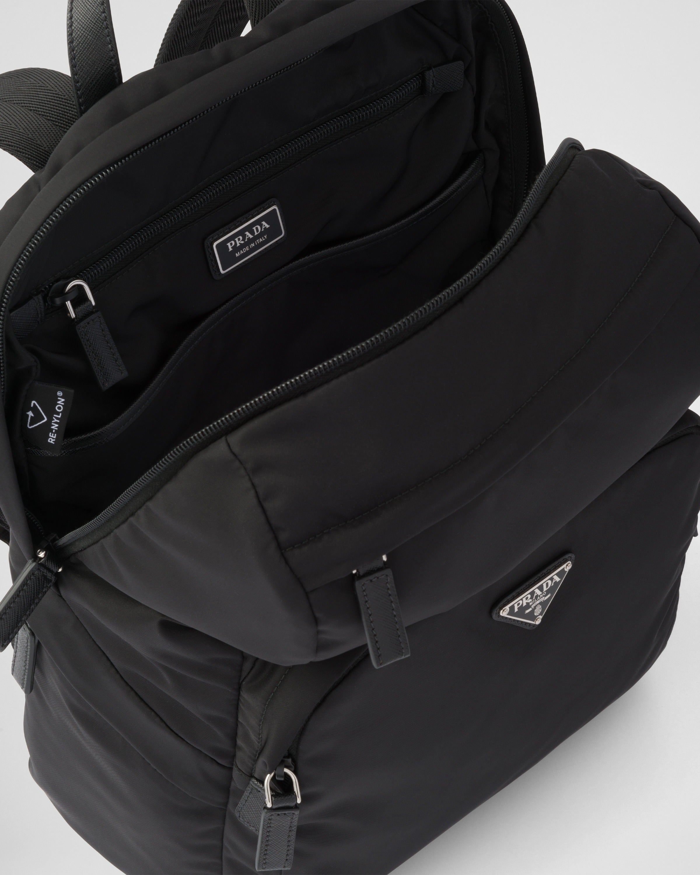 Re-Nylon and Saffiano leather backpack Black